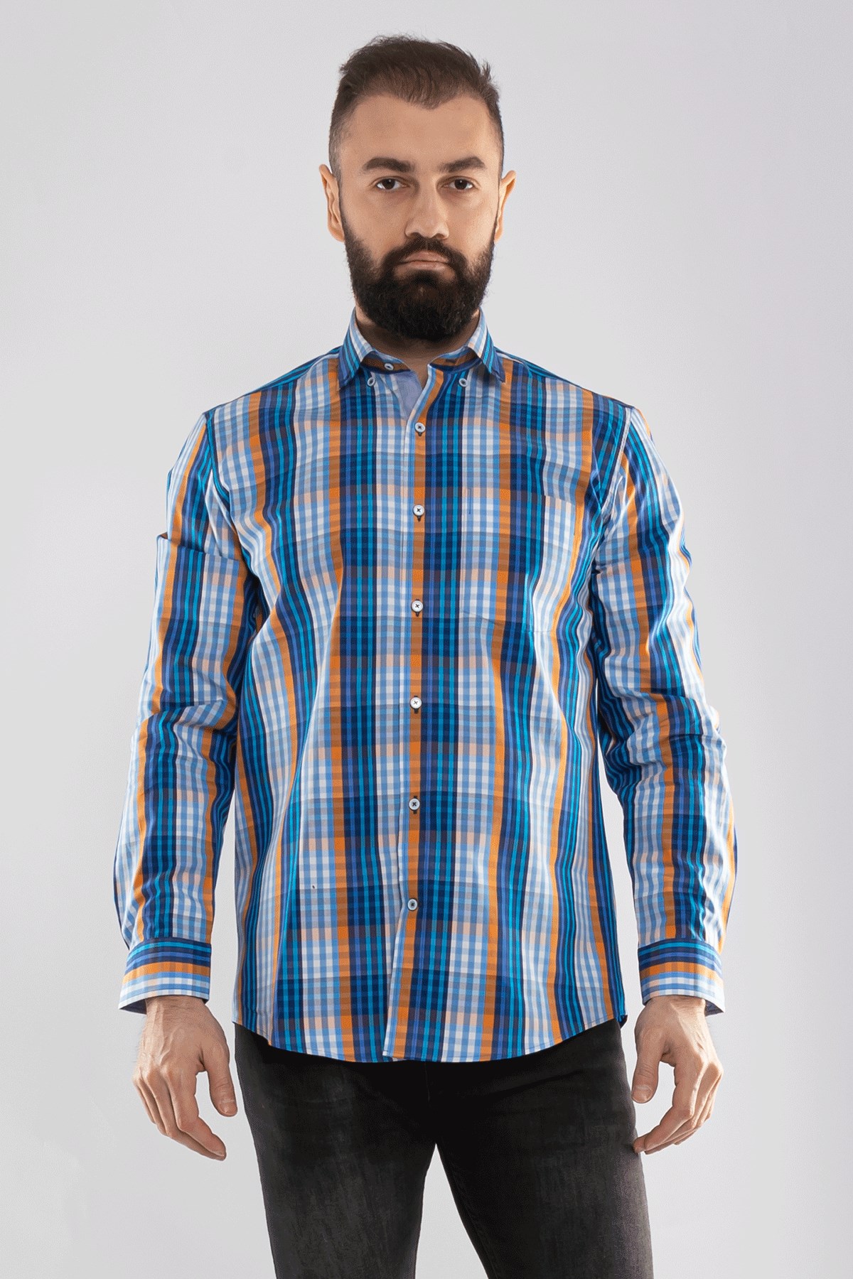 2725 VİP Minik Kareli Uzun Kol Gömlek