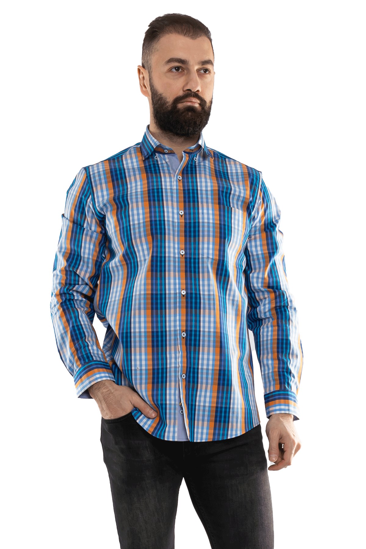 2725 VİP Minik Kareli Uzun Kol Gömlek