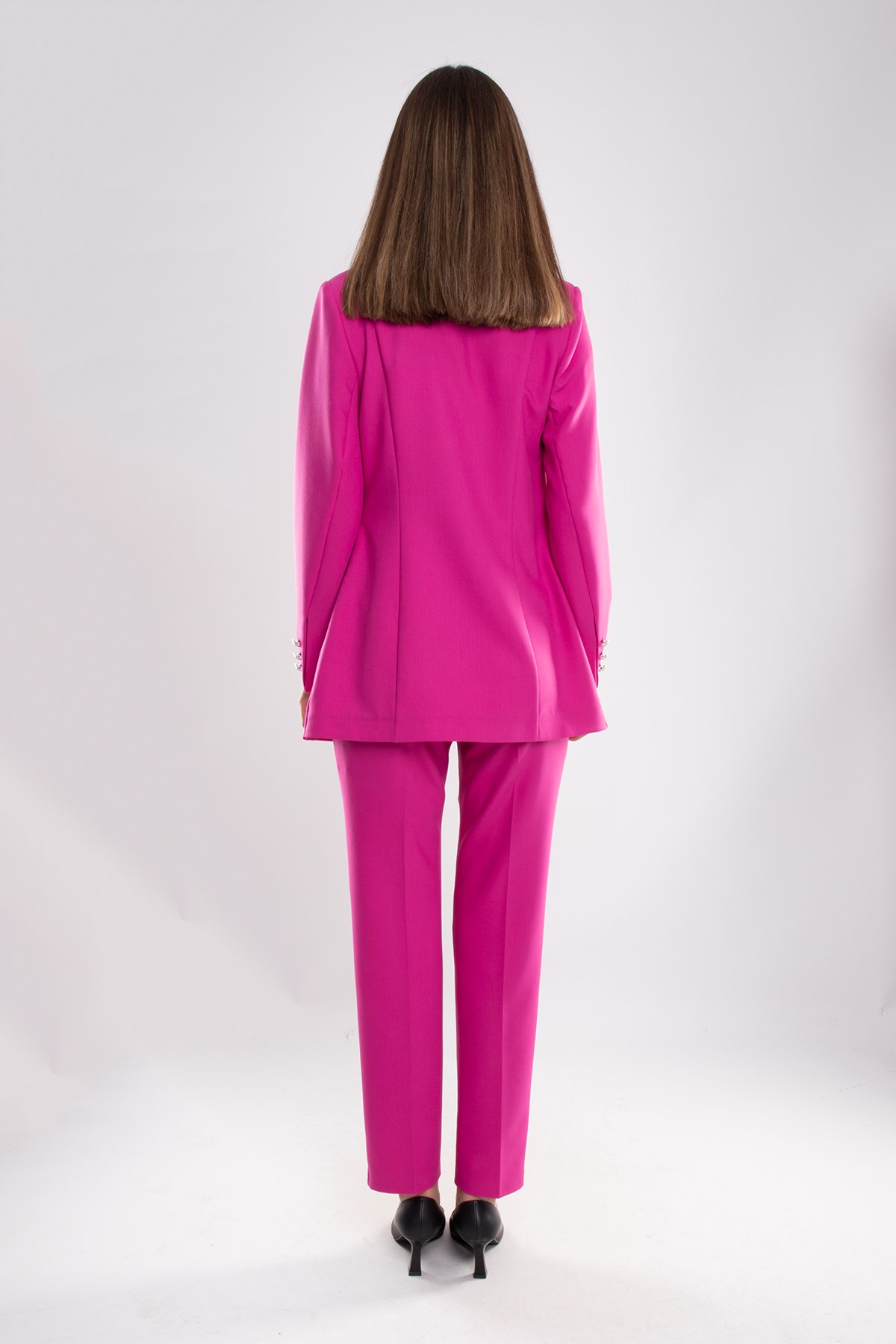 2770 Kolu Önü Gold Düğmeli Atlas Kumaş Ceket Pantolon Kombin Takım