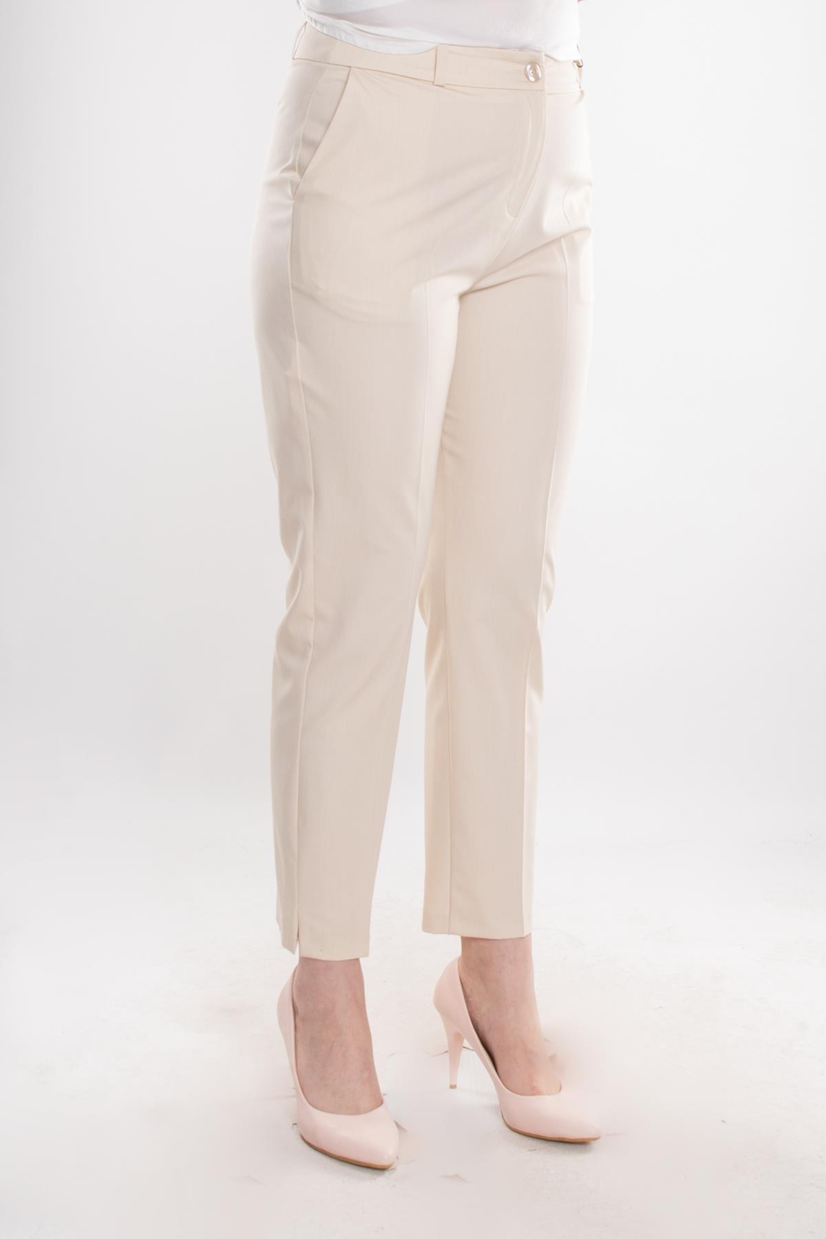 2930 Büyük Beden Tek Düğme Fularlı Pantolonlu İkili Krep Takım