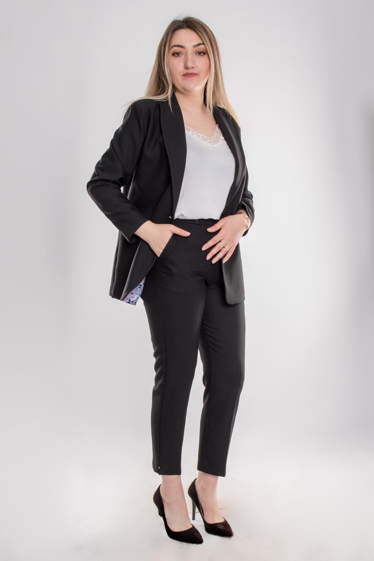 2934 Büyük Beden Tek Düğme Pantolon Ceket İkili Krep Takım