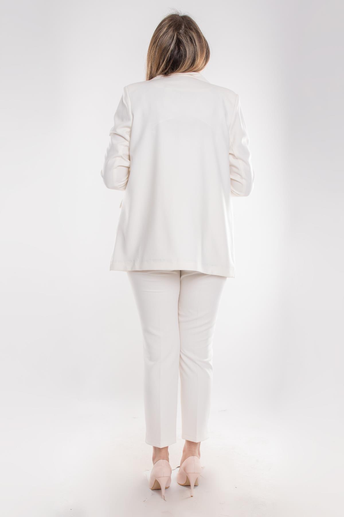 2934 Büyük Beden Tek Düğme Pantolon Ceket İkili Krep Takım