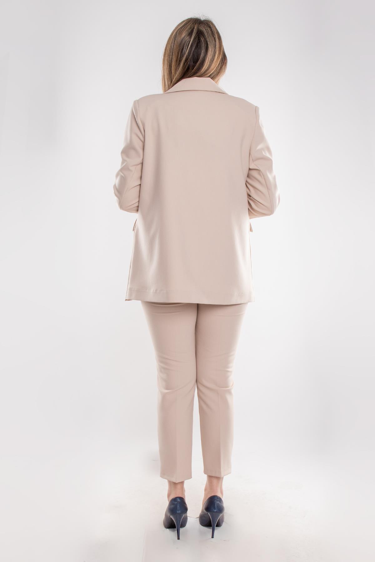 2934 Büyük Beden Tek Düğme Pantolon Ceket İkili Krep Takım