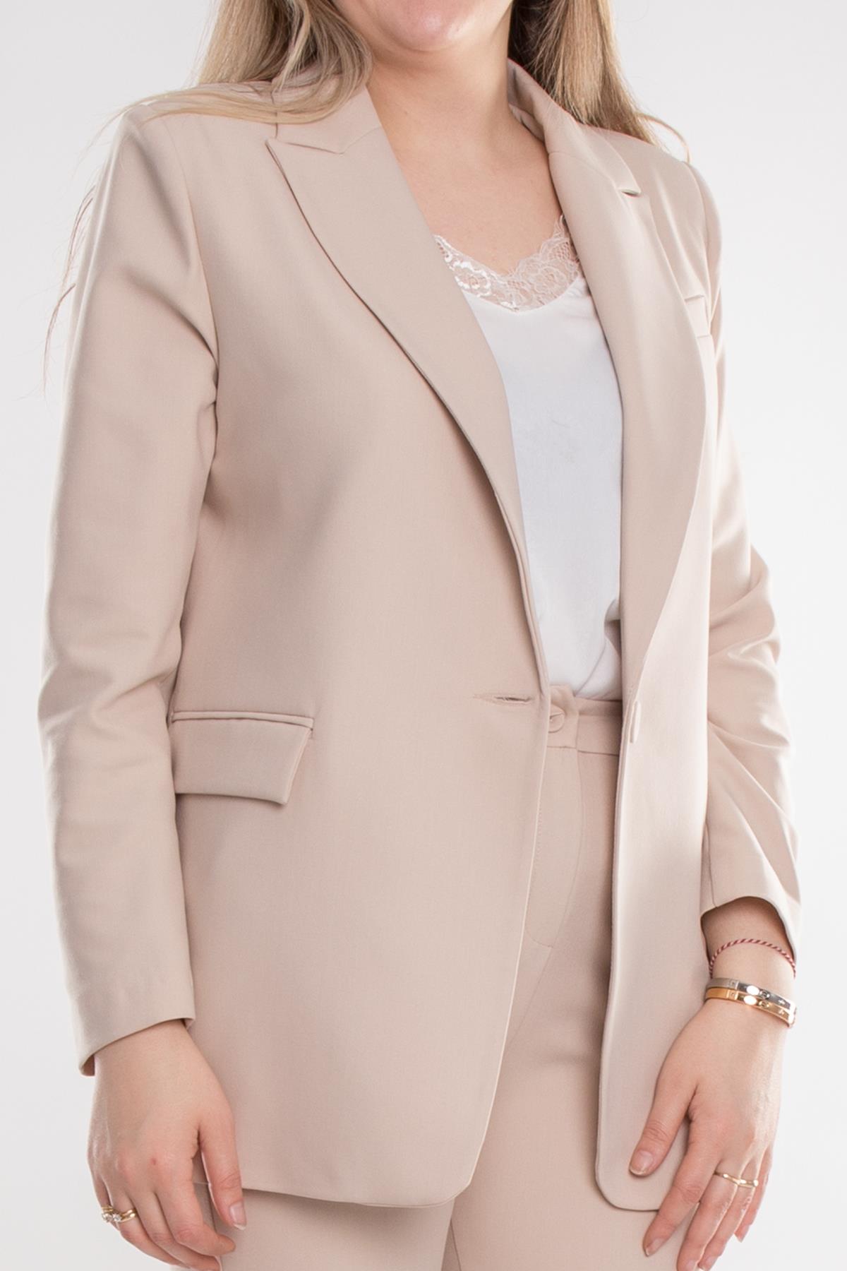 2934 Büyük Beden Tek Düğme Pantolon Ceket İkili Krep Takım