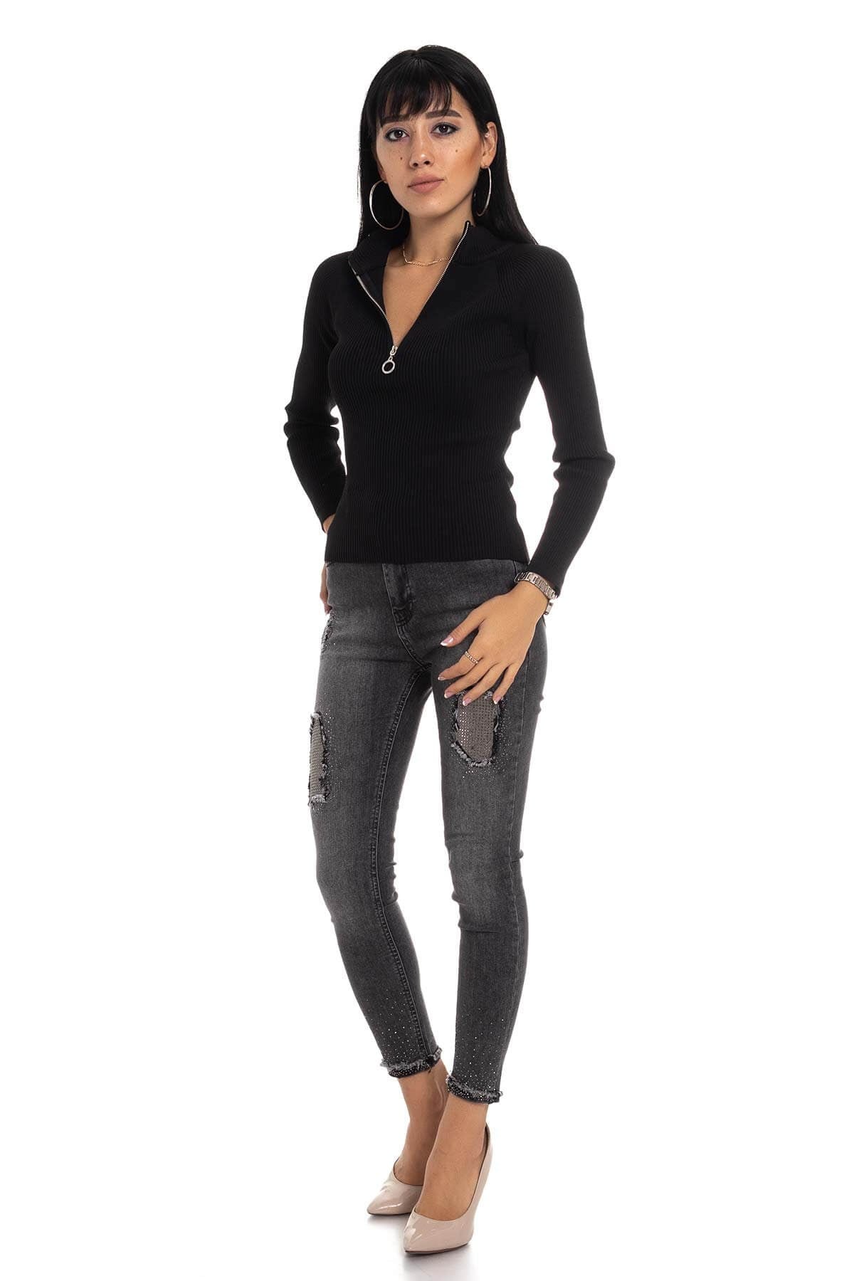 295 Fermuarlı Fitilli Triko Badi