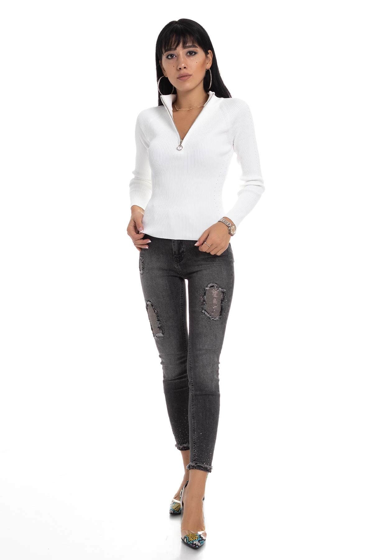 295 Fermuarlı Fitilli Triko Badi