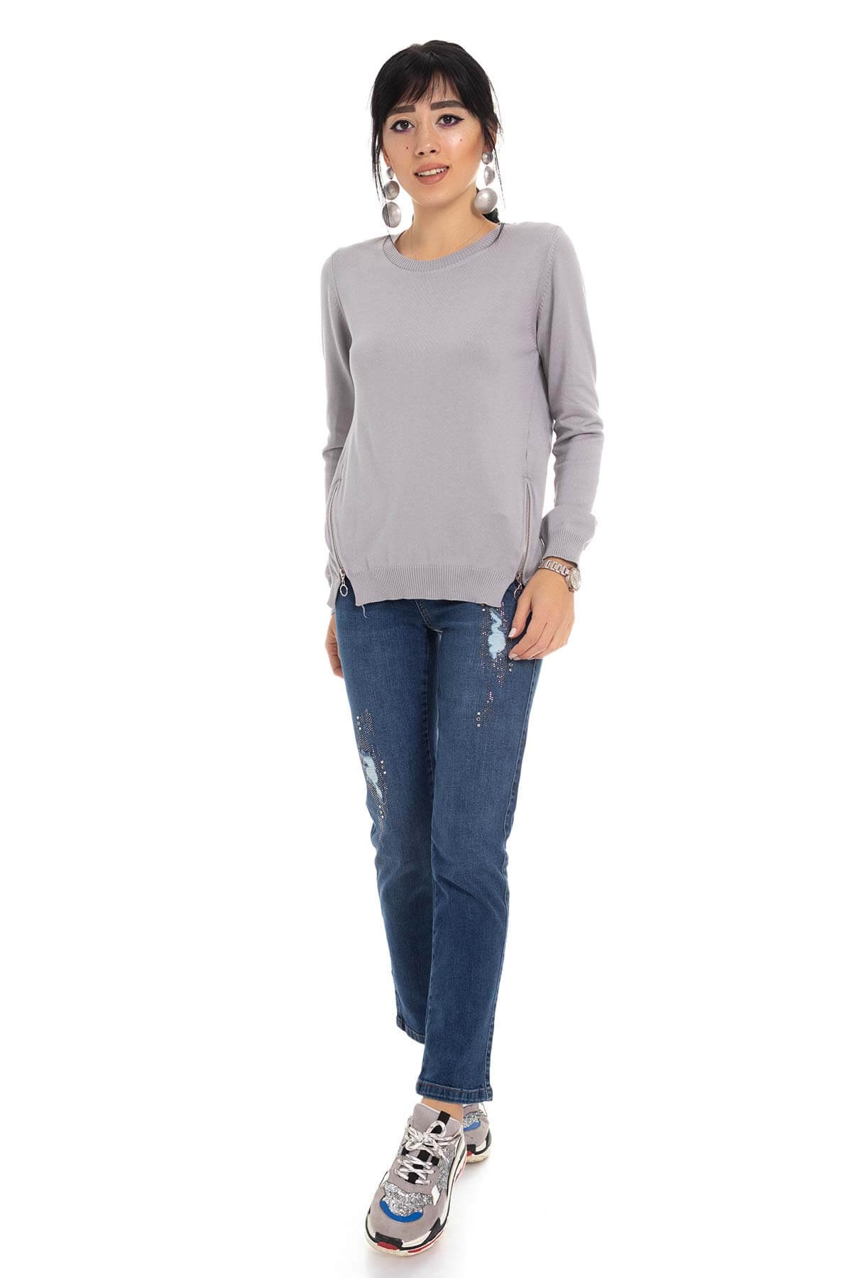 296 Bis.Yaka Yanları Fermuarlı Triko