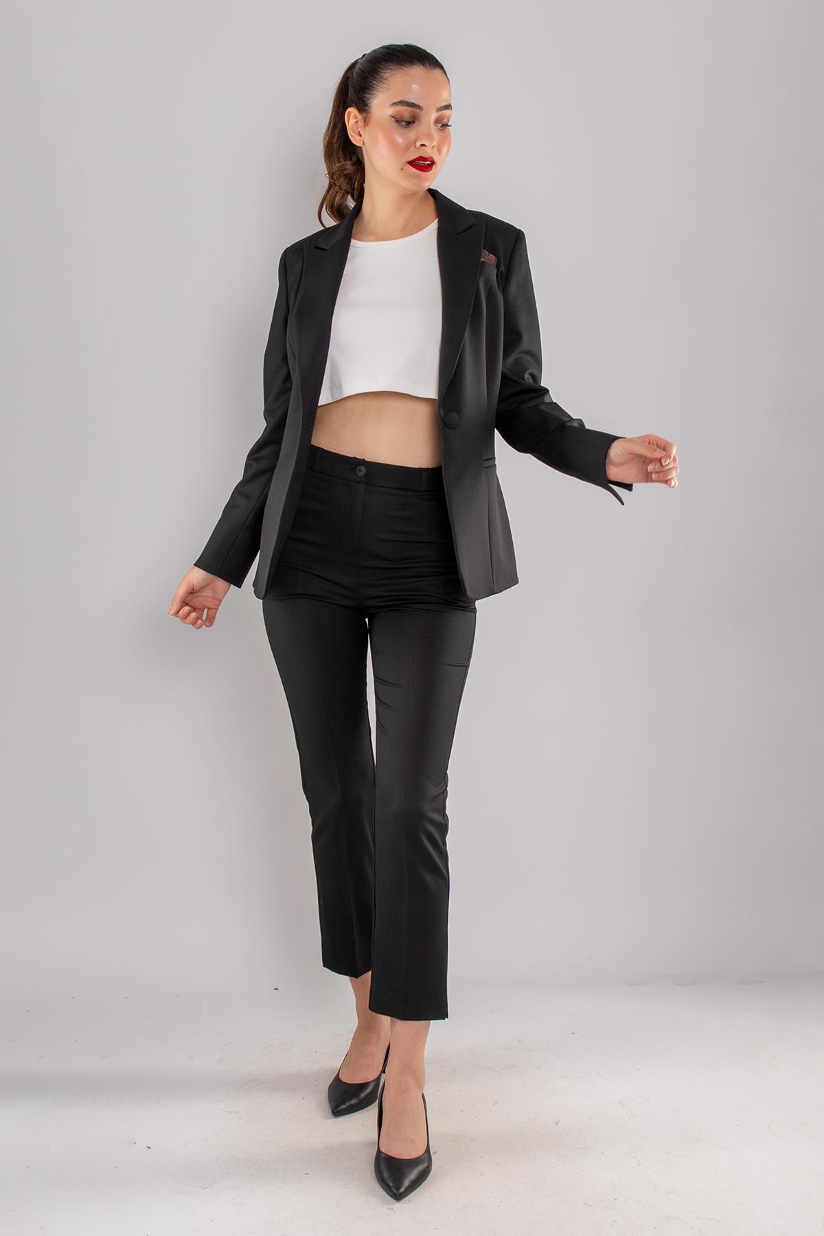 2988 Tek Düğme Ceket Darpaça Pantolon İkili Takım