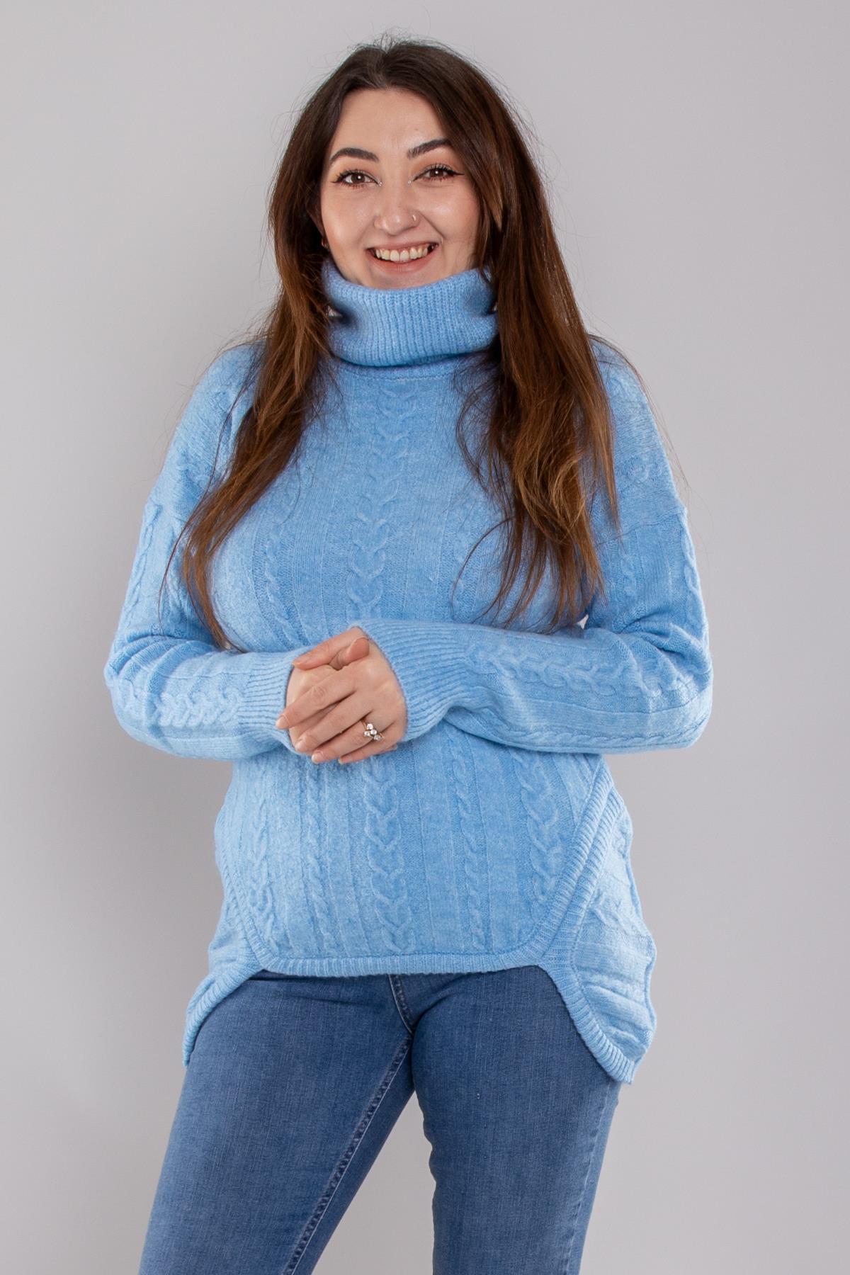 2IZ02 İzmir Saç Örgü Eteği Detaylı Balıkçı Yaka Kazak