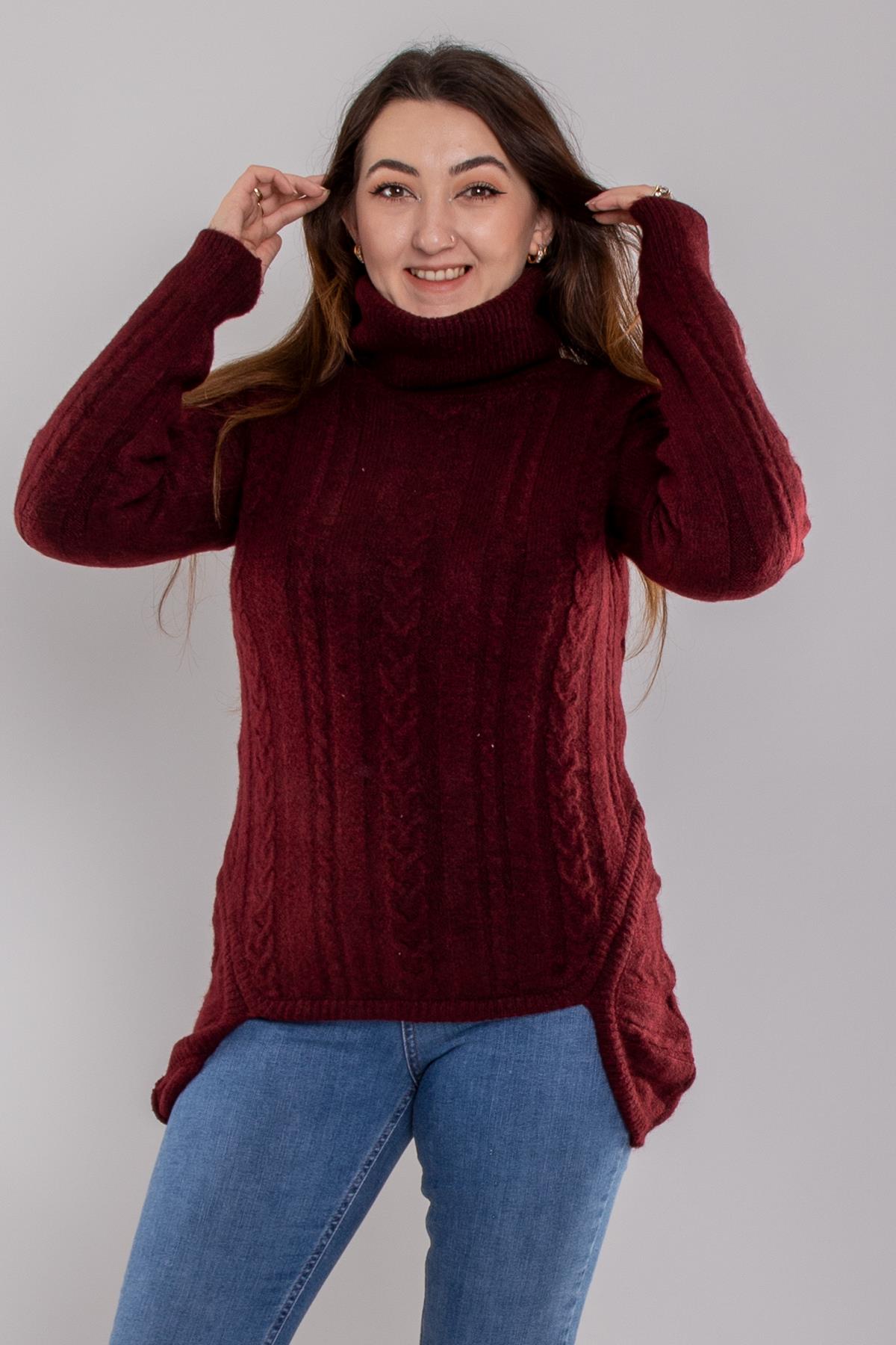 2IZ02 İzmir Saç Örgü Eteği Detaylı Balıkçı Yaka Kazak