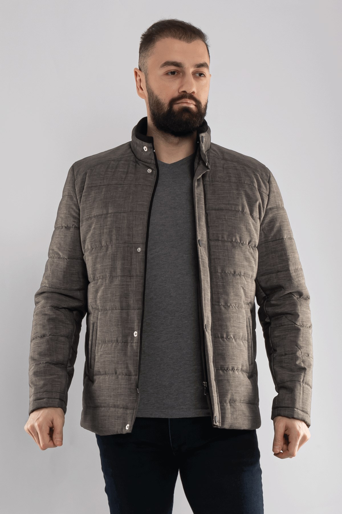 3023 Yaka Ribana İçi Kürklü Cepli Erkek Mont