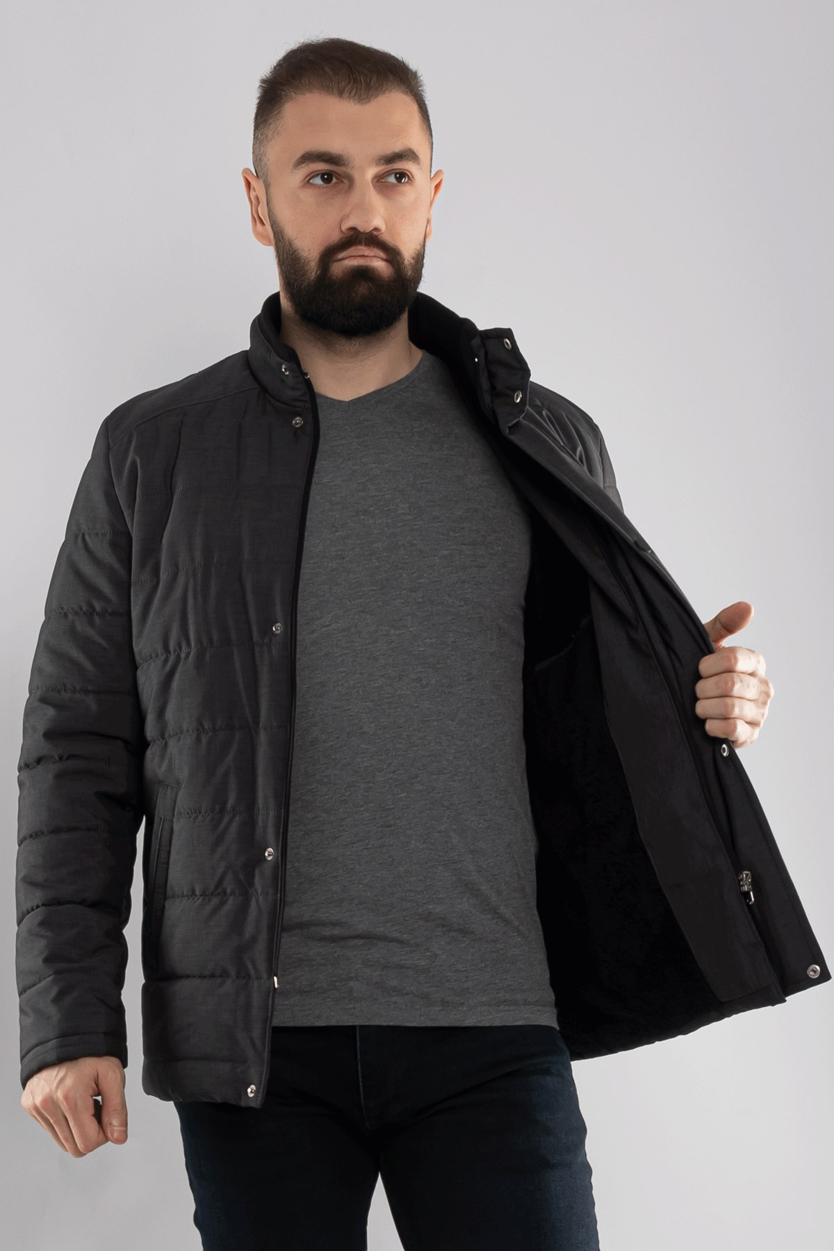 3023 Yaka Ribana İçi Kürklü Cepli Erkek Mont