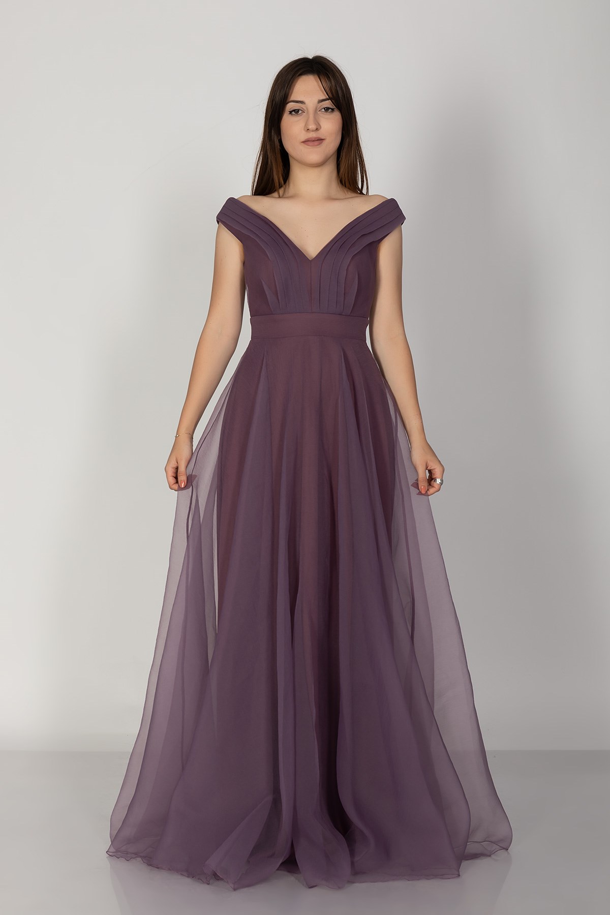 3038 Yaka Drapeli Organze Nişanlık Abiye