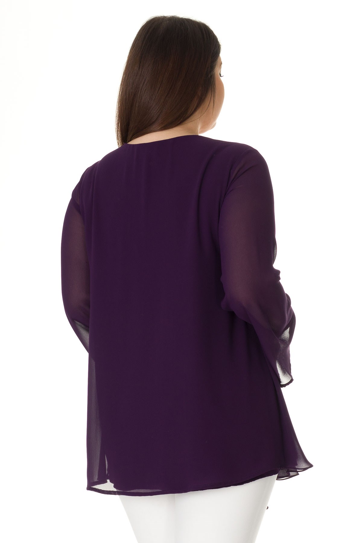 304 BB V Yaka Patı Taşlı Şifon Tunik