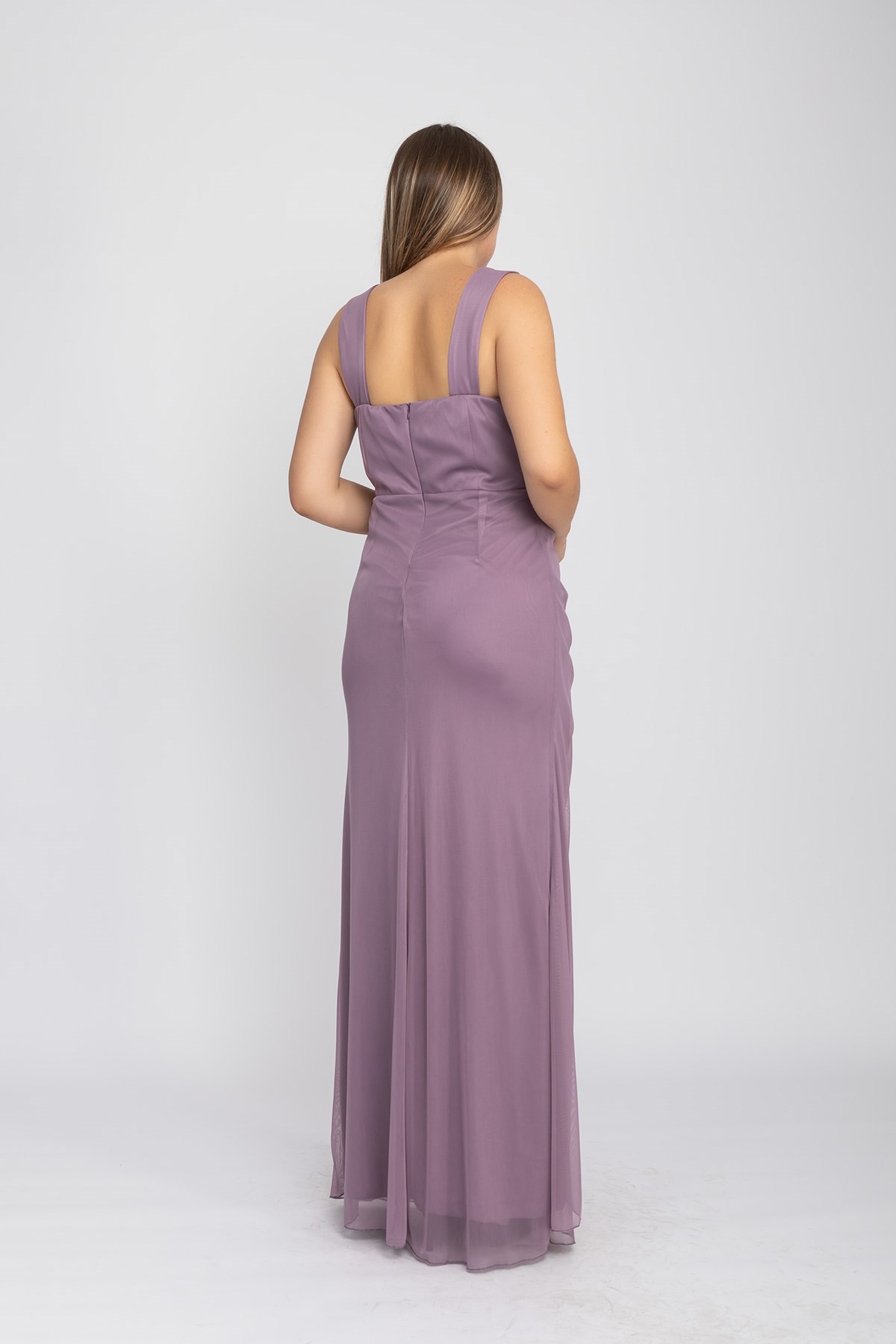 3094 Büyükbeden Eteği Drapeli Uzun Abiye Elbise