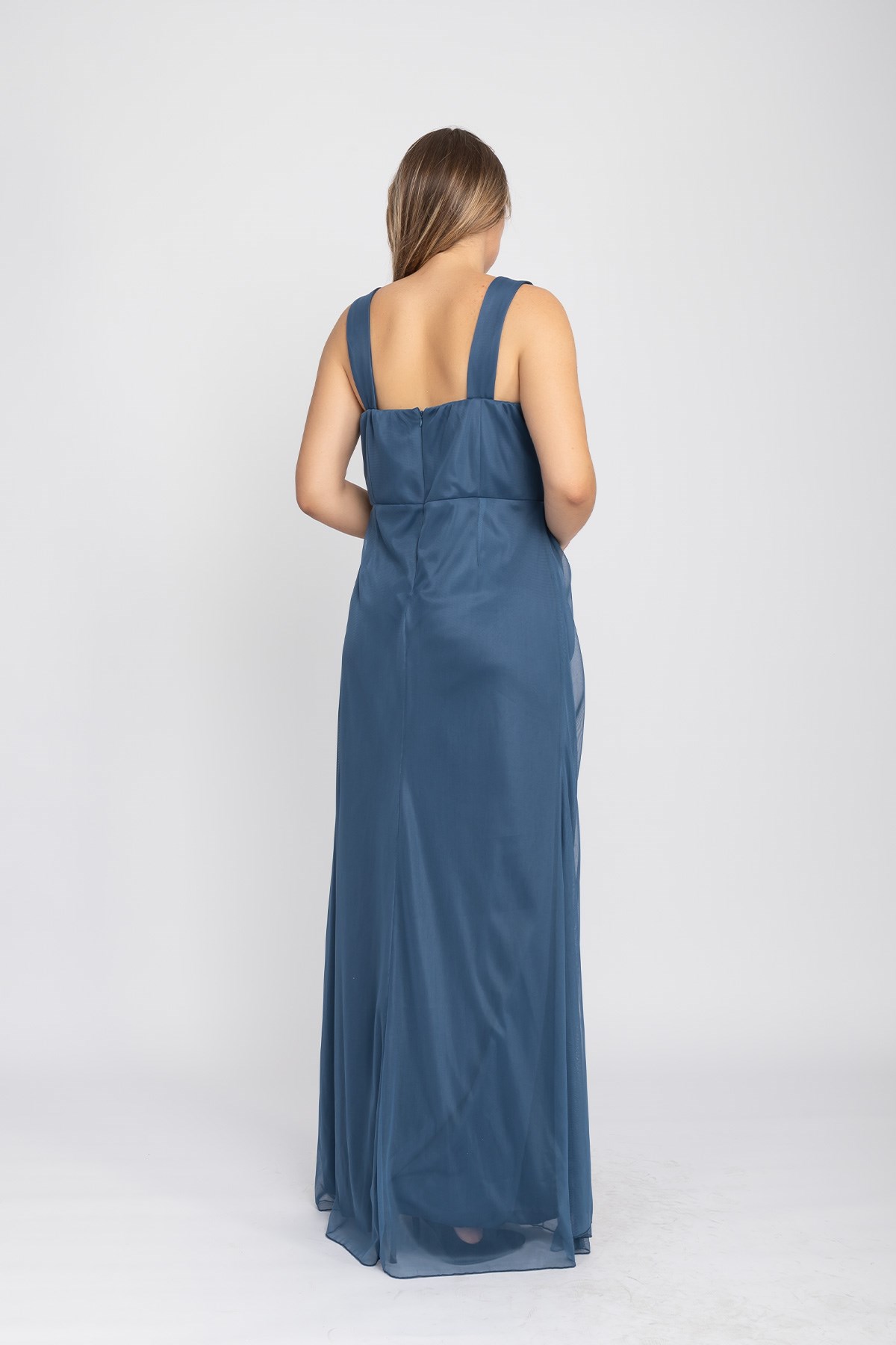 3094 Büyükbeden Eteği Drapeli Uzun Abiye Elbise