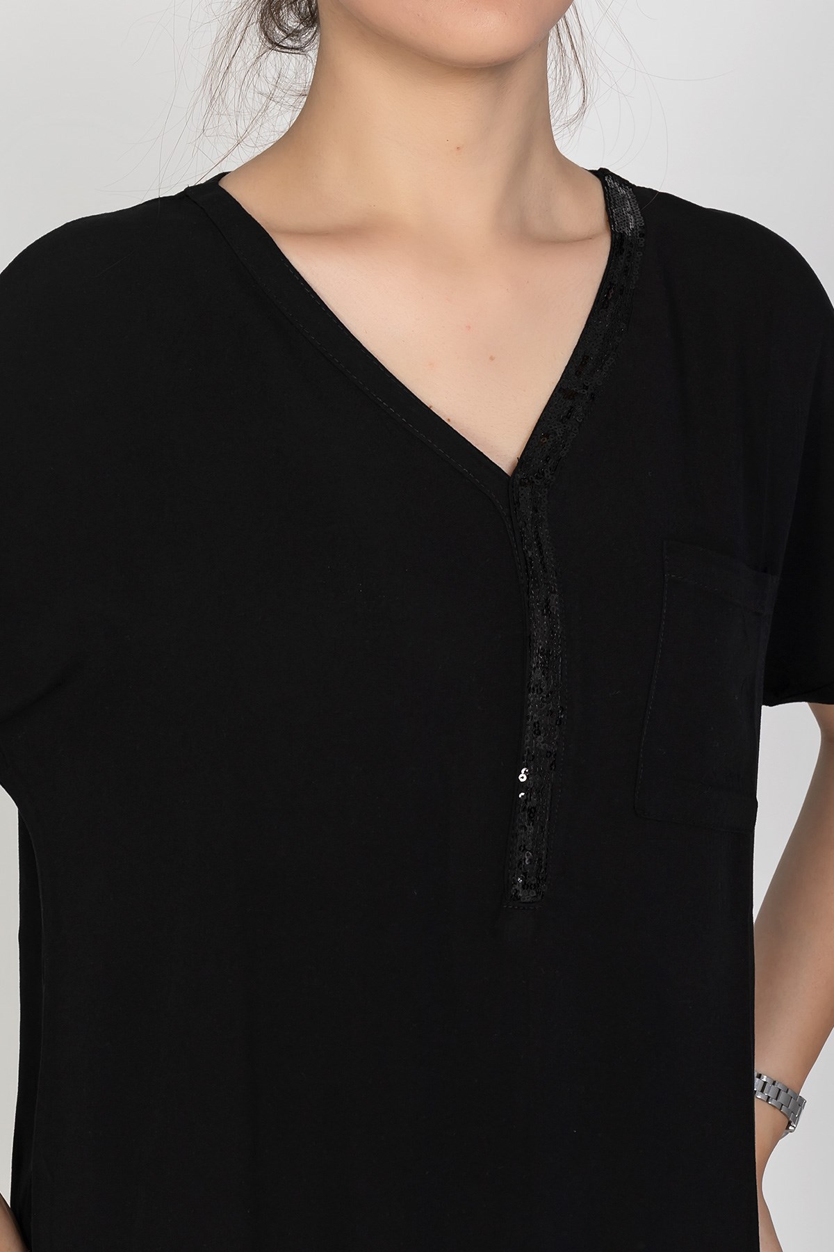 314 KB Yaka Pullu Yakma Keten Kısa Kol Bluz