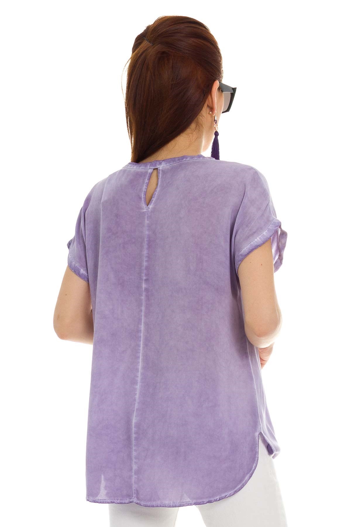 314 KB Yaka Pullu Yakma Keten Kısa Kol Bluz