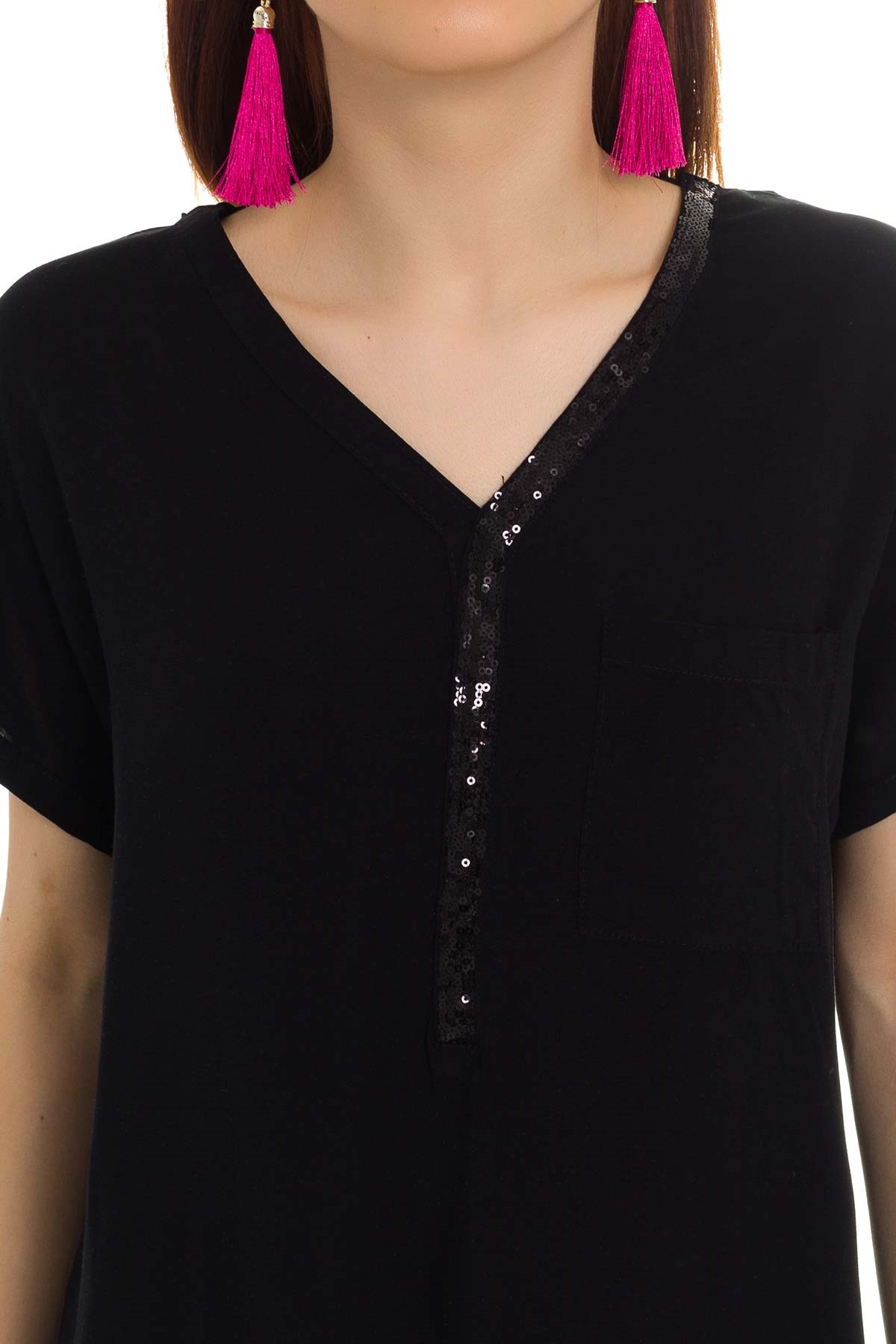 314 KB Yaka Pullu Yakma Keten Kısa Kol Bluz