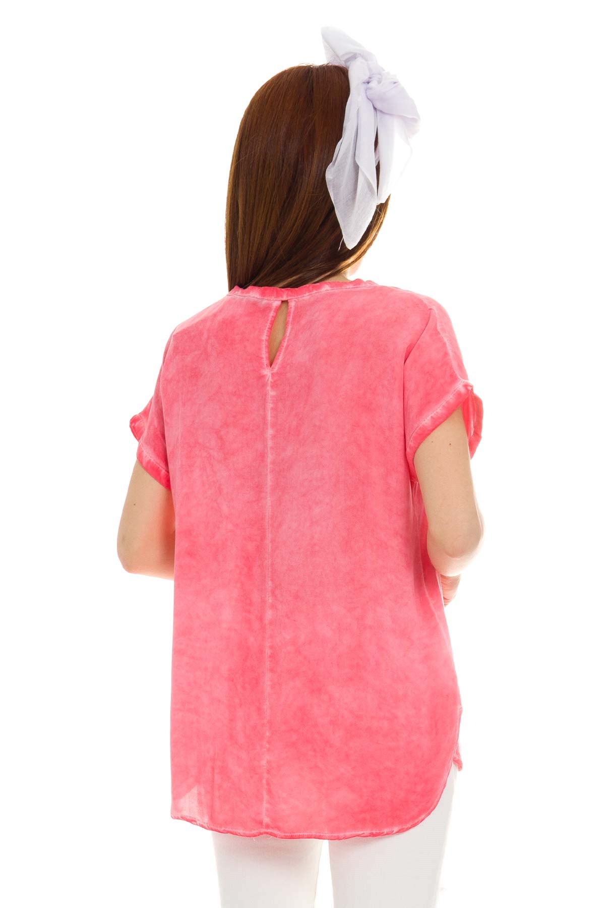 314 KB Yaka Pullu Yakma Keten Kısa Kol Bluz