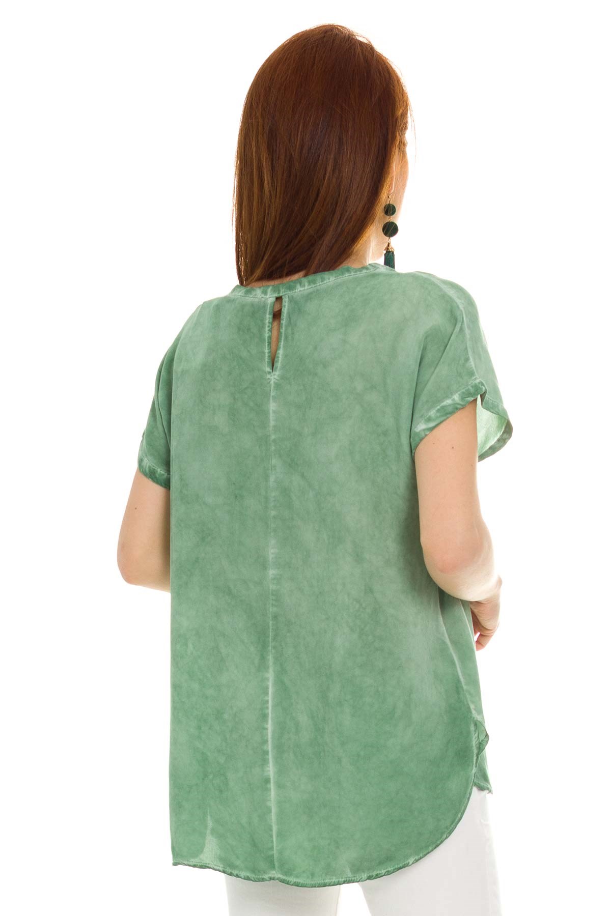 314 KB Yaka Pullu Yakma Keten Kısa Kol Bluz