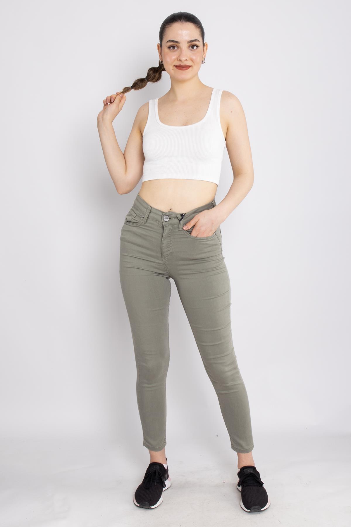 315 Narnia Düz Yüksek Bel Pamuklu Kadın Pantolon