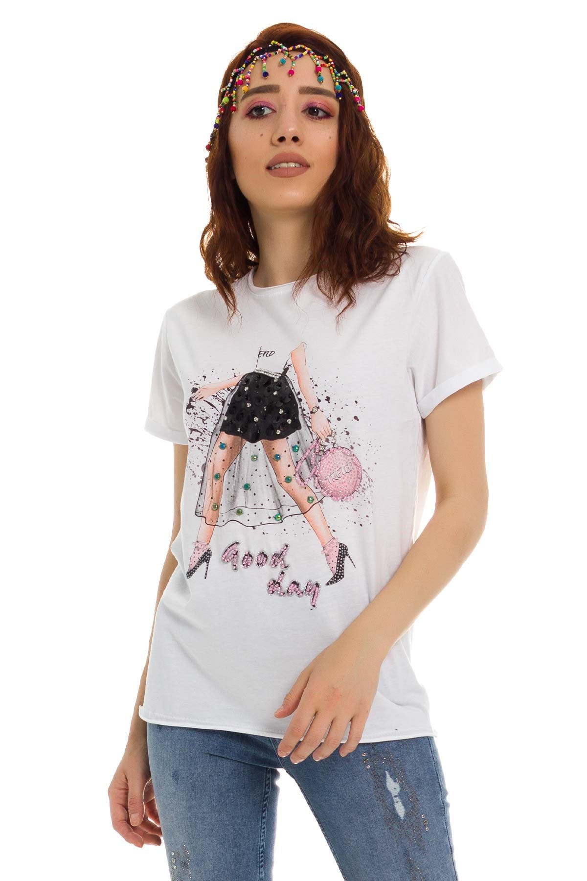 3218 Pullu GoodDay Yazılı Tshirt