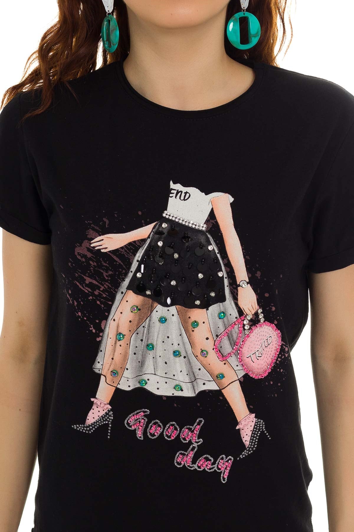 3218 Pullu GoodDay Yazılı Tshirt