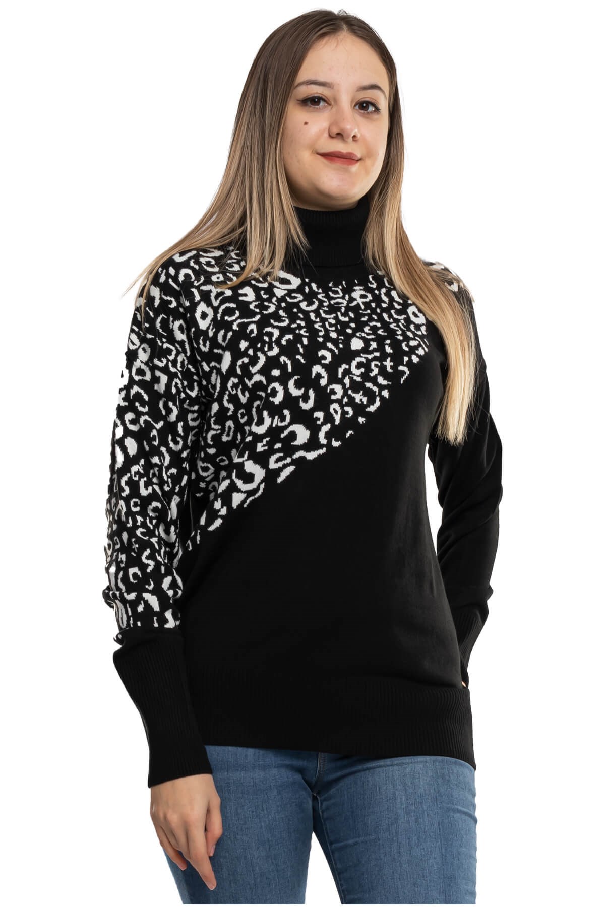 32267 Tam Balıkçı Desenli Kadın Kazak