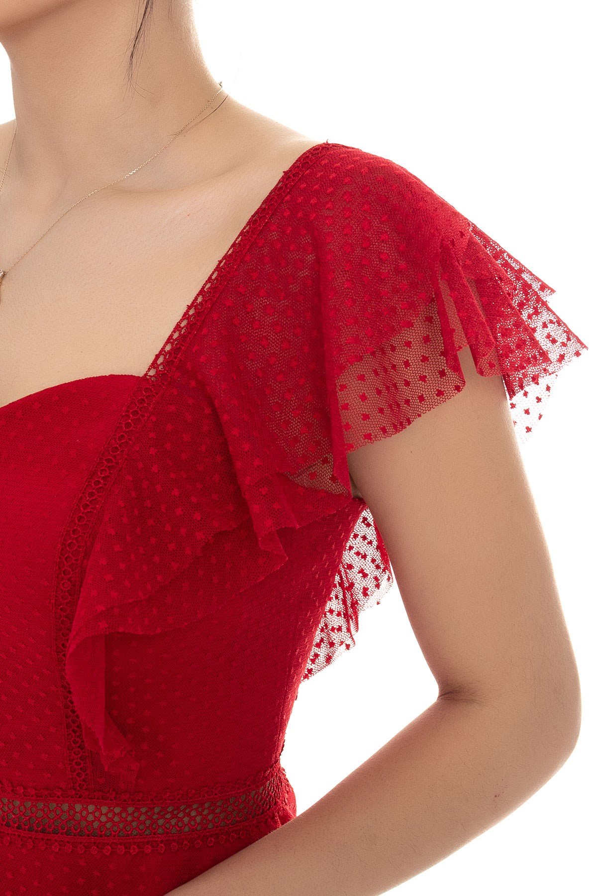 323 BB Öpücük Yaka-Eteği Fırfırlı Kısa Abiye