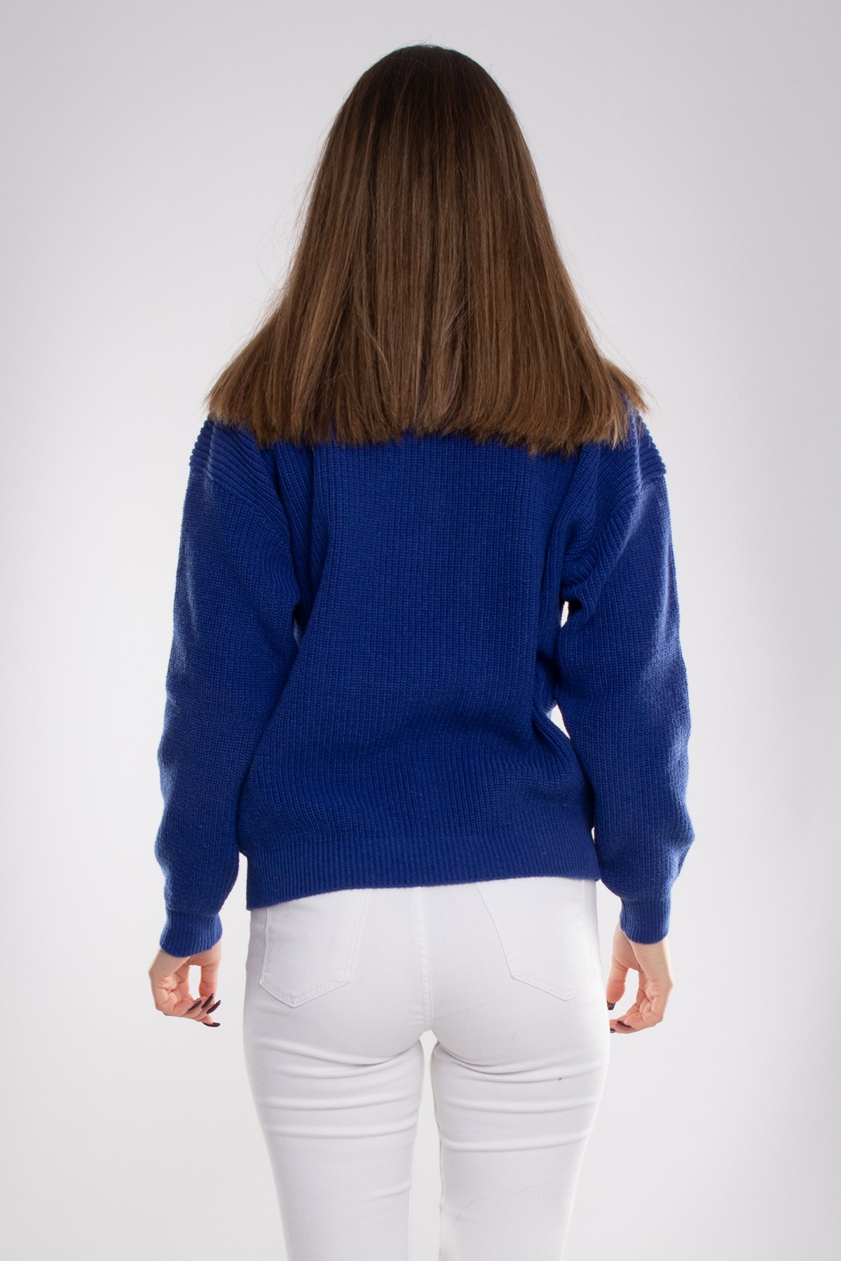 32322 Yarım Balıkçı Yaka Fermuarlı Kadın Triko Kazak