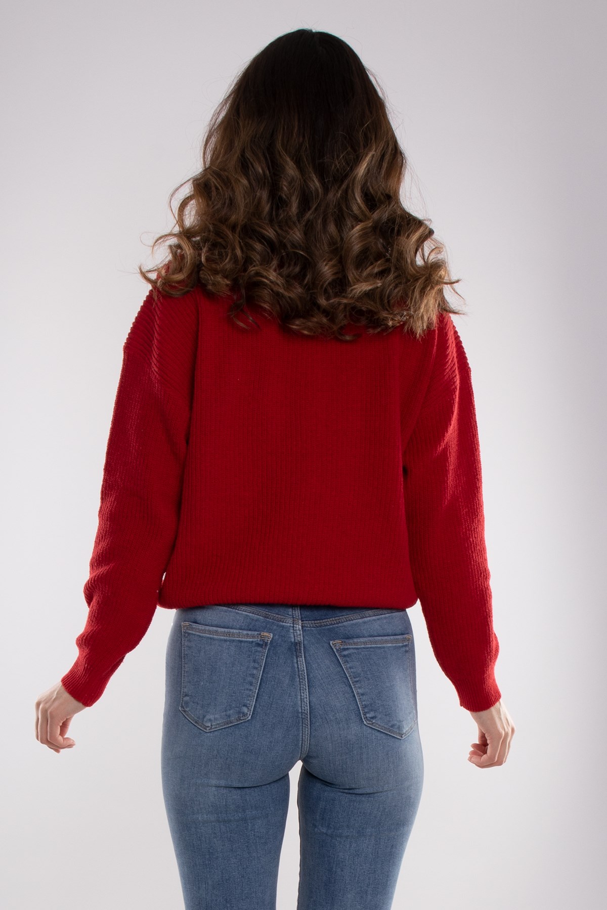 32322 Yarım Balıkçı Yaka Fermuarlı Kadın Triko Kazak