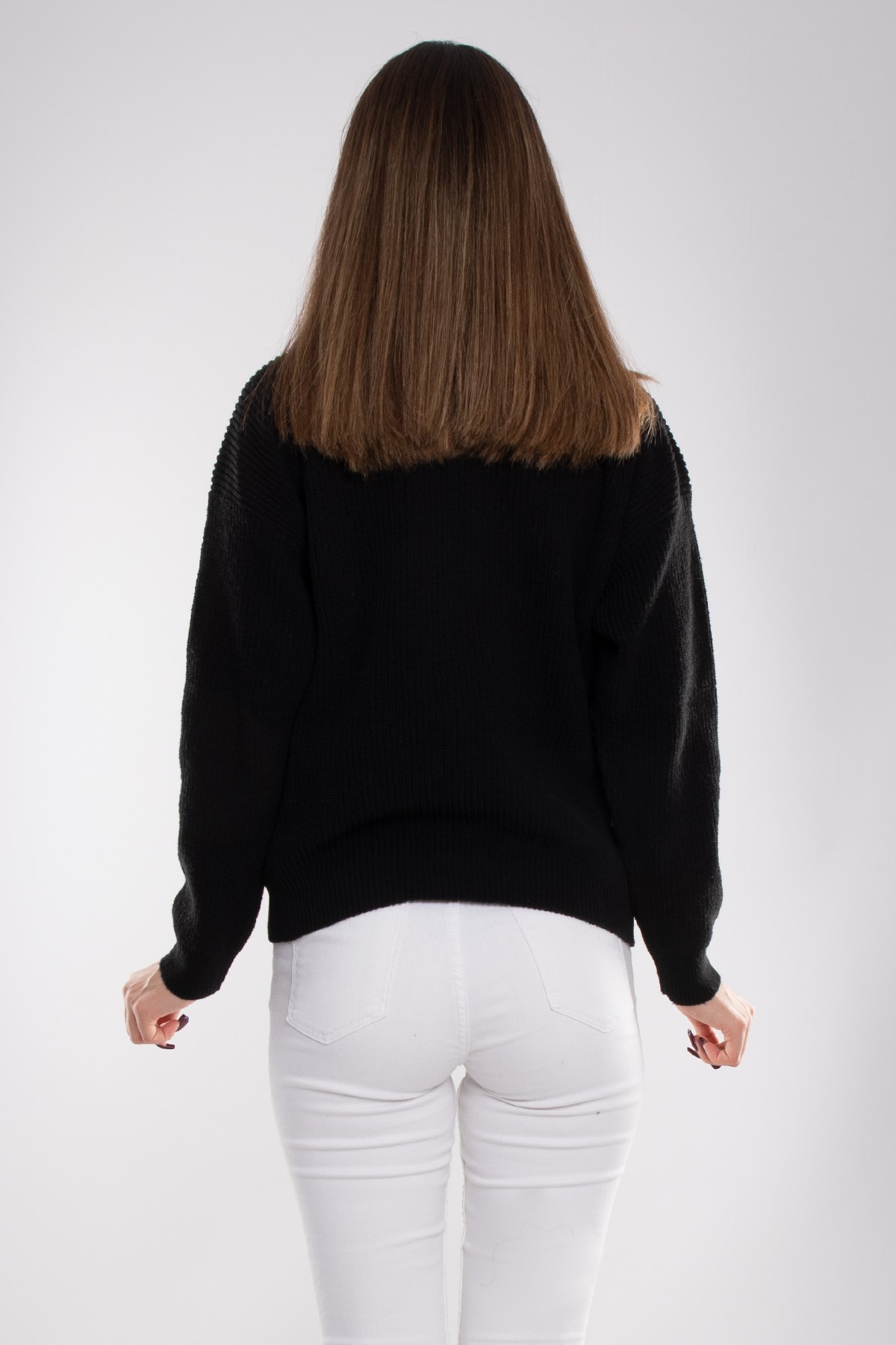 32322 Yarım Balıkçı Yaka Fermuarlı Kadın Triko Kazak