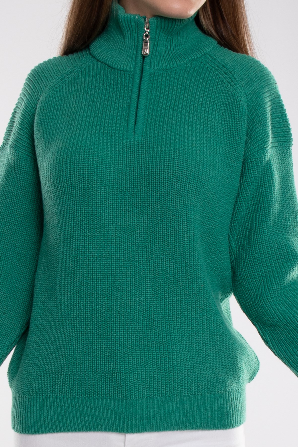 32322 Yarım Balıkçı Yaka Fermuarlı Kadın Triko Kazak