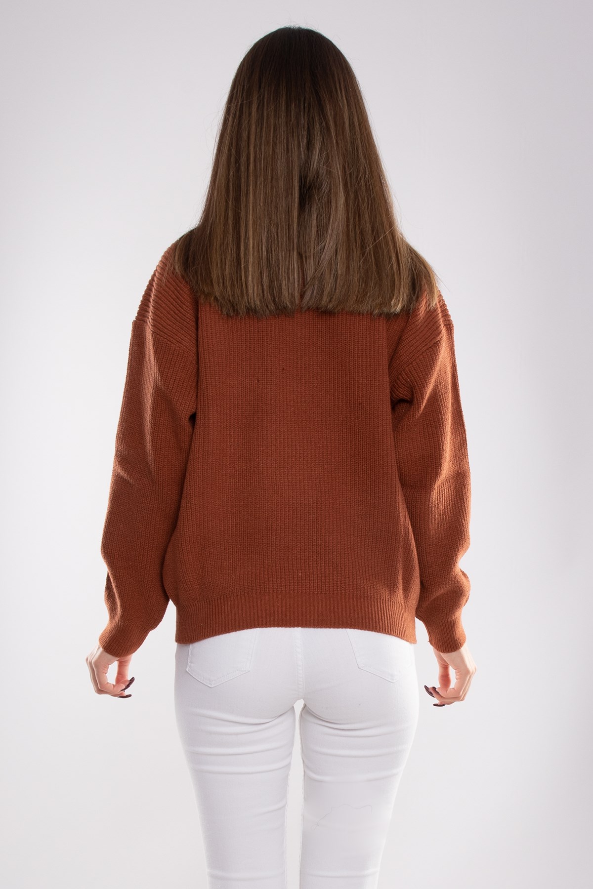 32322 Yarım Balıkçı Yaka Fermuarlı Kadın Triko Kazak