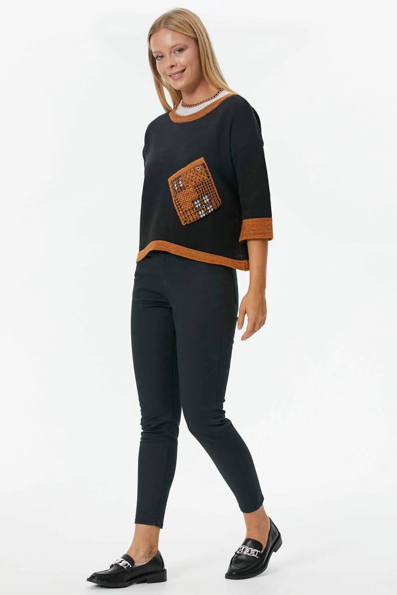 32406 Sıfır Yaka Cep Detaylı Triko Kazak