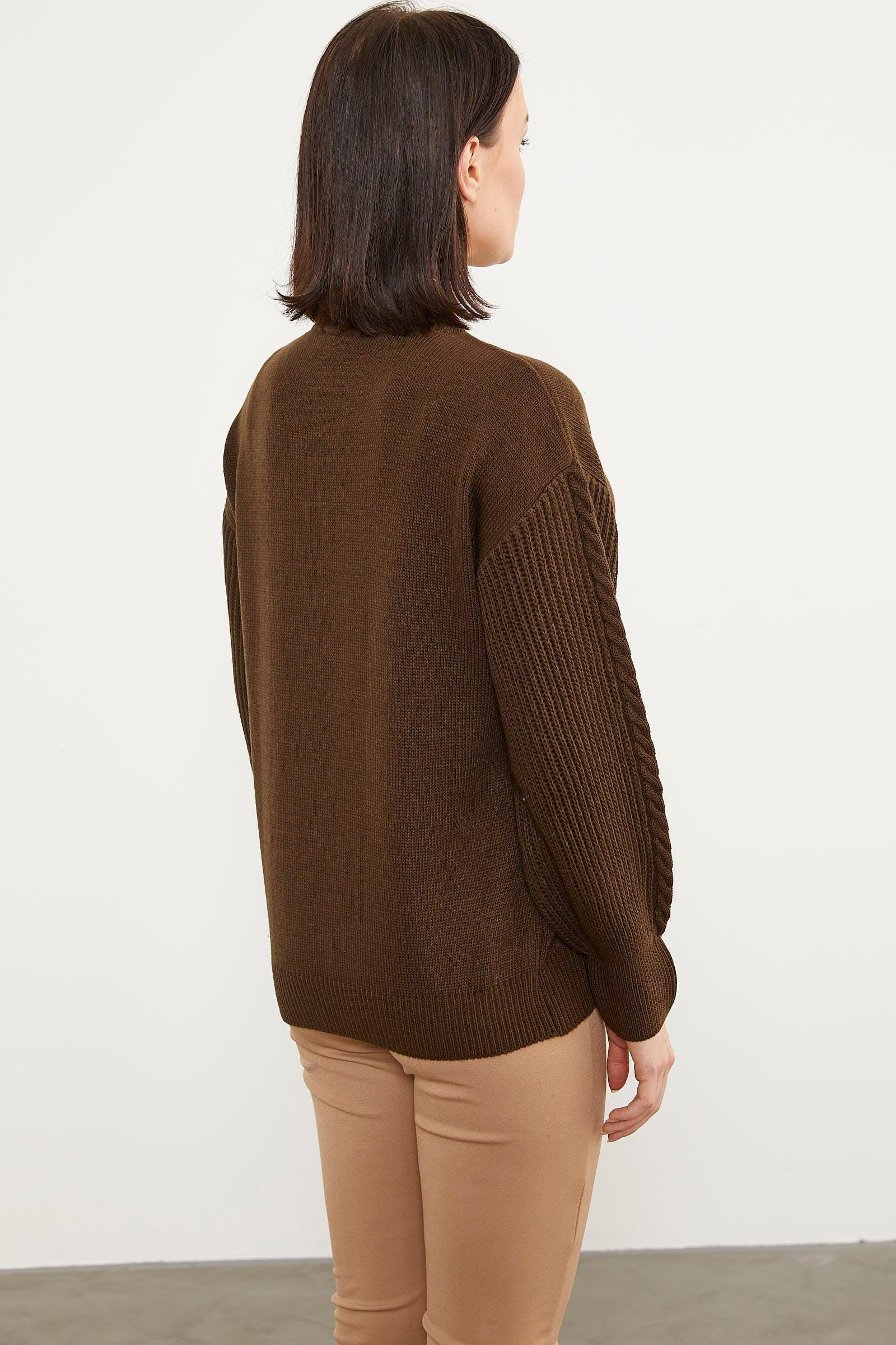 32449 Prenses Kol Örgü Detay Triko Kazak