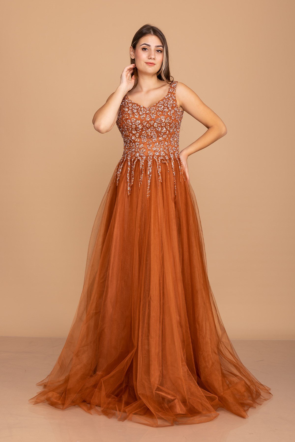 327 Dama Sim Baskılı Bel Saçaklı Tül Nişanlık