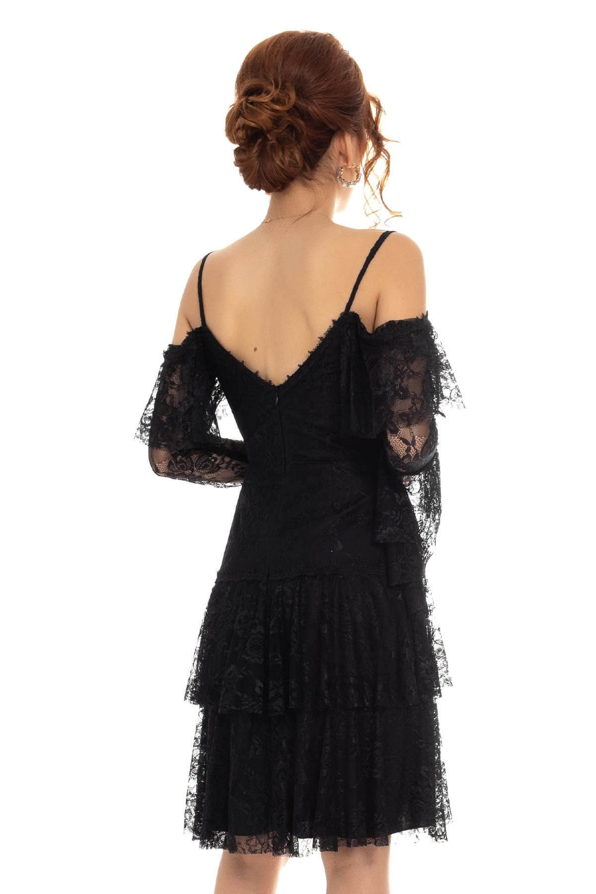 329 KB Beli Kemerli Fırfırlı Dantel Uzun Abiye