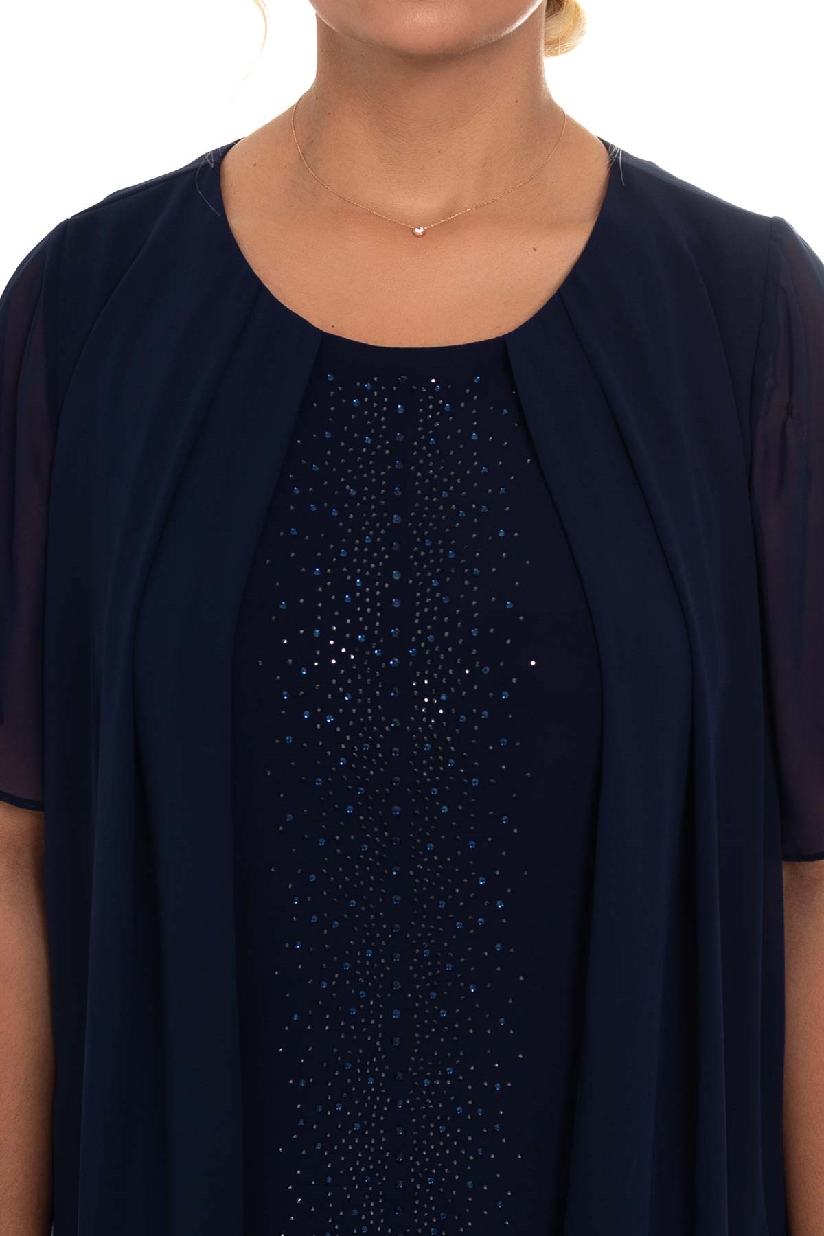 3295 BB Serpme Taş Baskılı Kısa Şifon Elbise