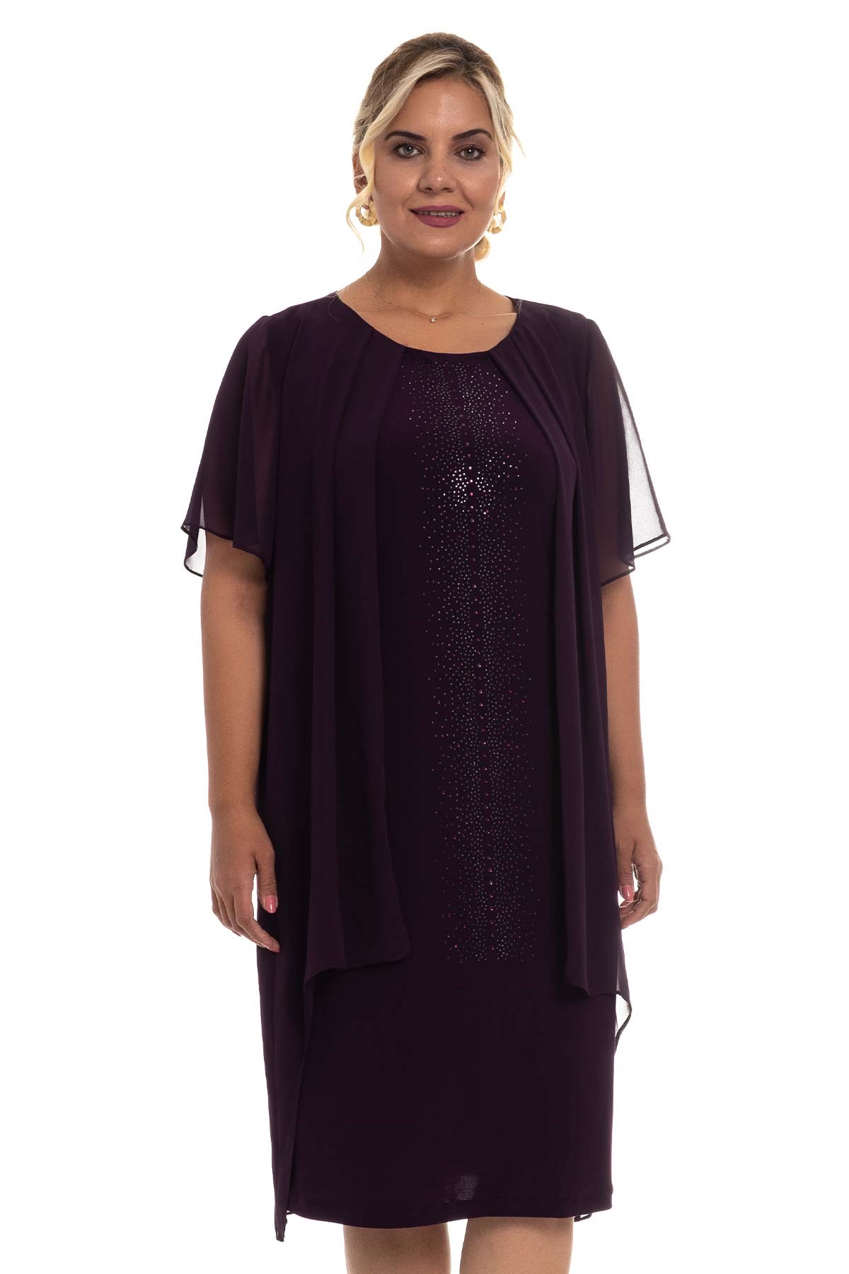 3295 BB Serpme Taş Baskılı Kısa Şifon Elbise