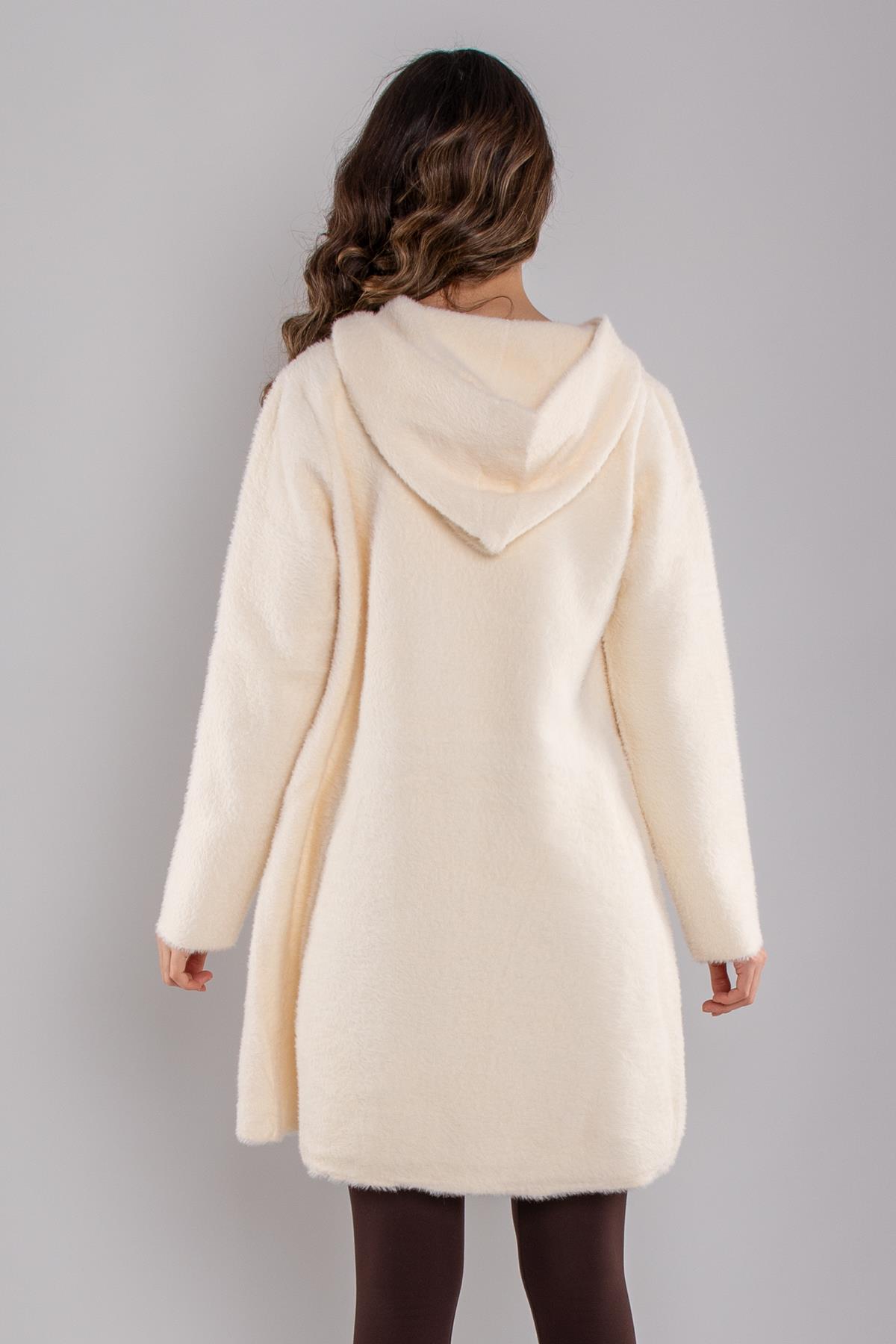 33035 Kapüşonlu Fermuarlı Angora Midiboy Kaban