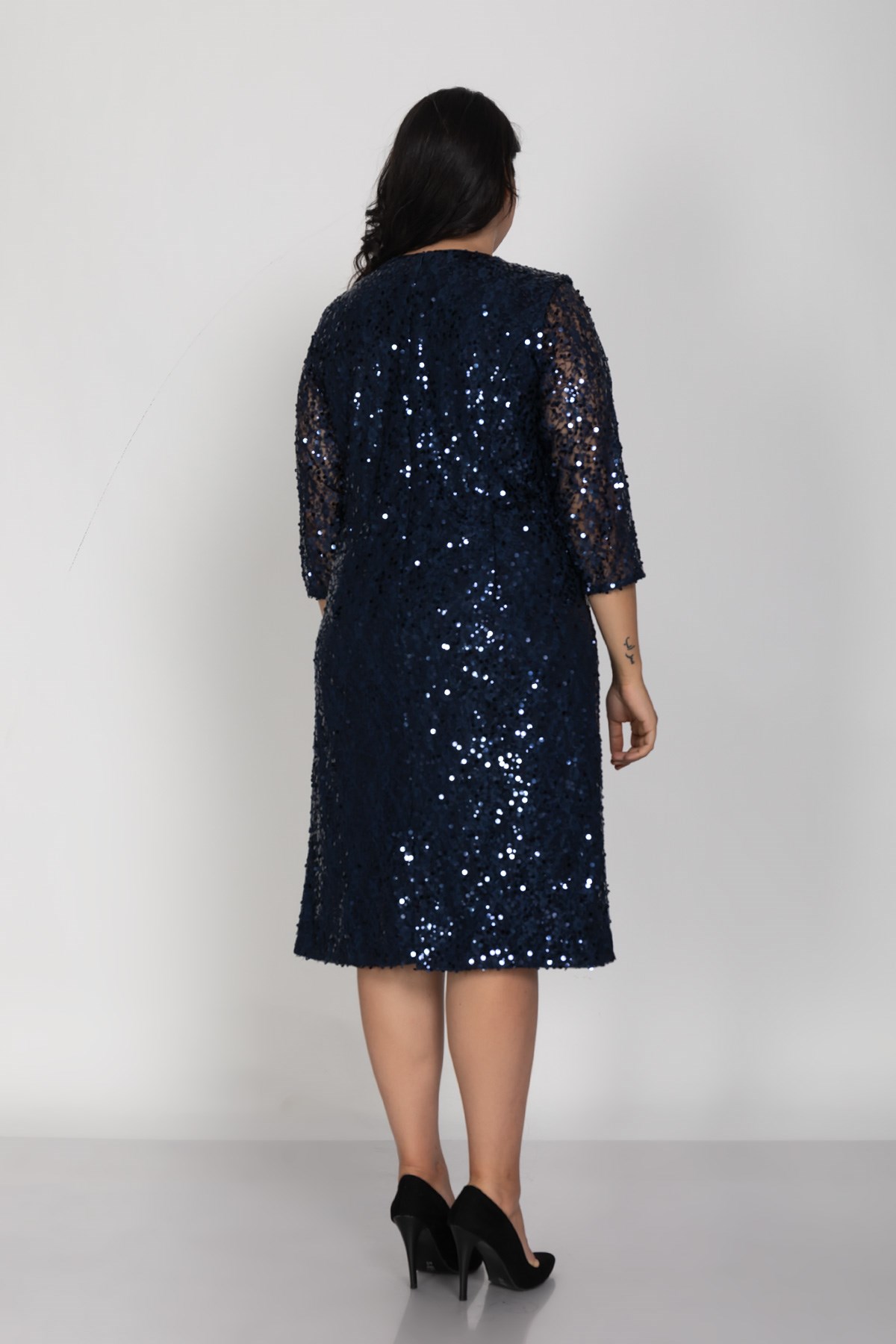 3383 Büyük Beden Truvakar Kol Vyaka Pulpayet Kısa Elbise