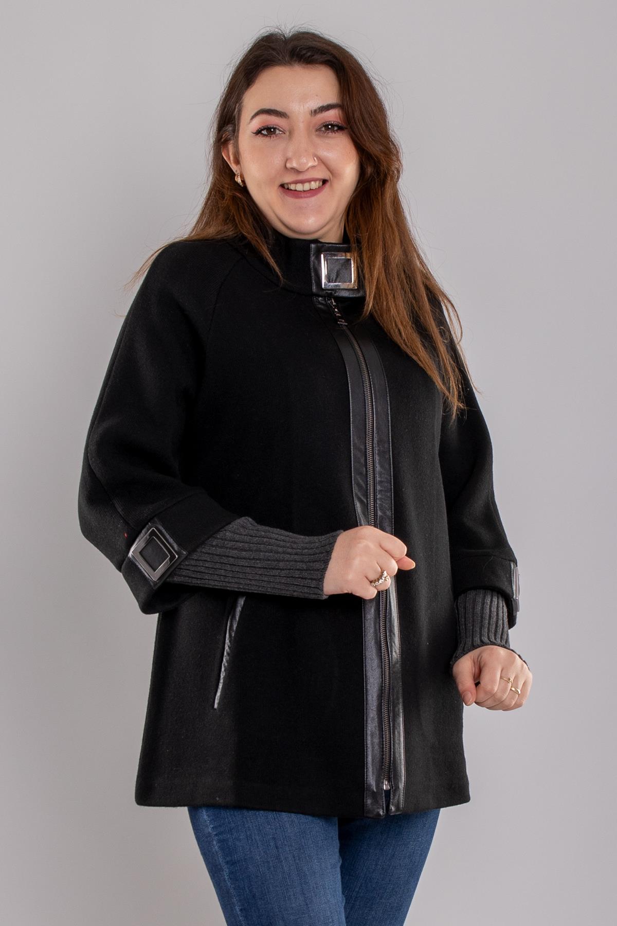 34151 Yaka Toka Detay Fermıuarlı Triko Ceket