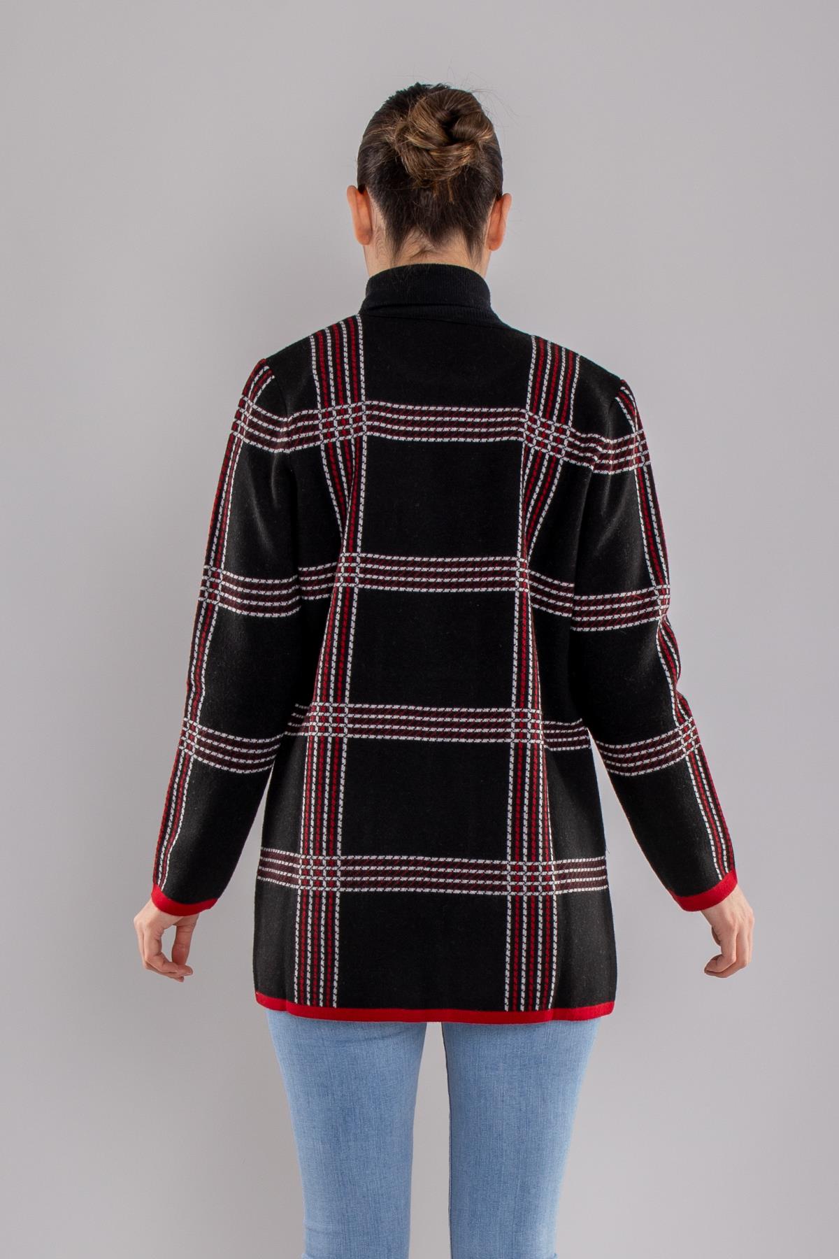 34340 Sıfır Yaka Cepli Triko Kadın Ceket