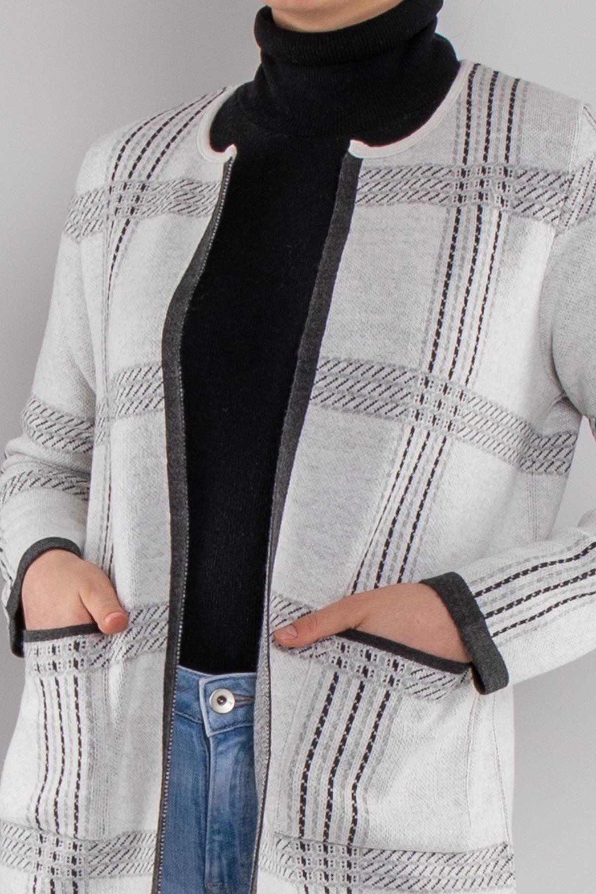 34340 Sıfır Yaka Cepli Triko Kadın Ceket