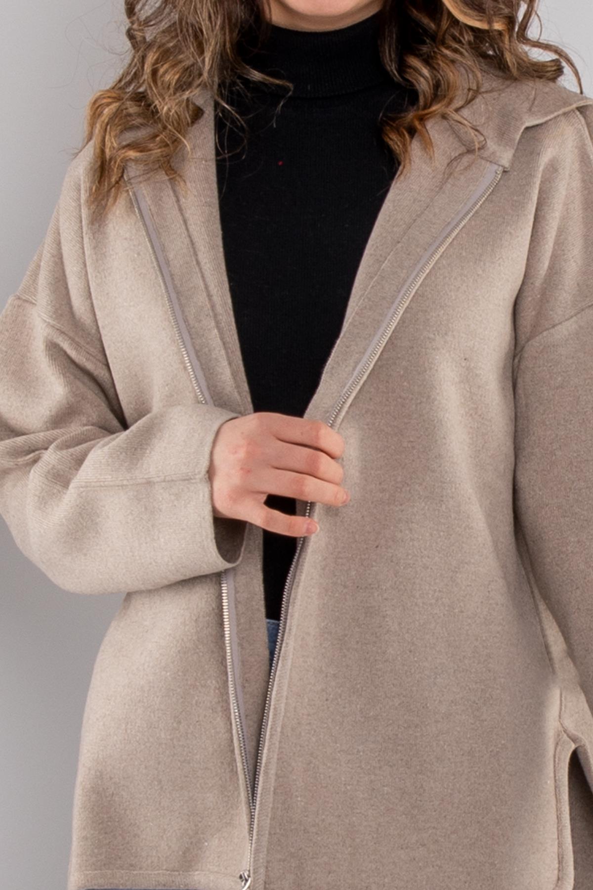 34404 Çelik Örgü Fermuarlı Kapüşonlu Triko Ceket