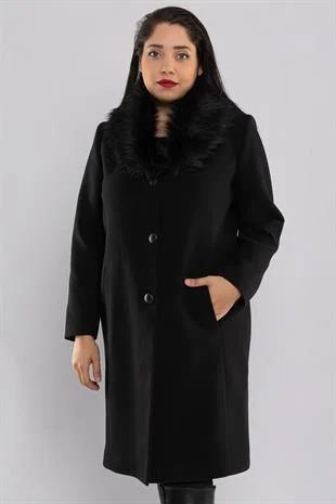 3620-Y Büyük Beden Pm Yaka Kürklü Kadın Kaban