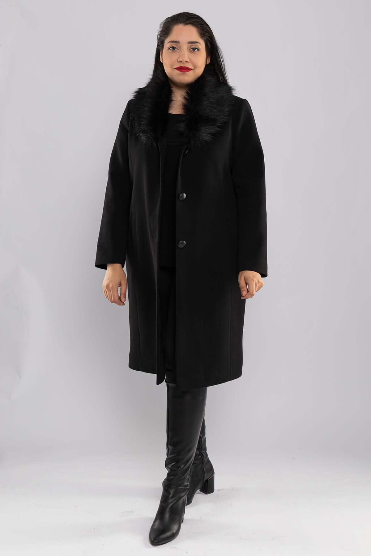 3620-Y Büyük Beden Pm Yaka Kürklü Kadın Kaban