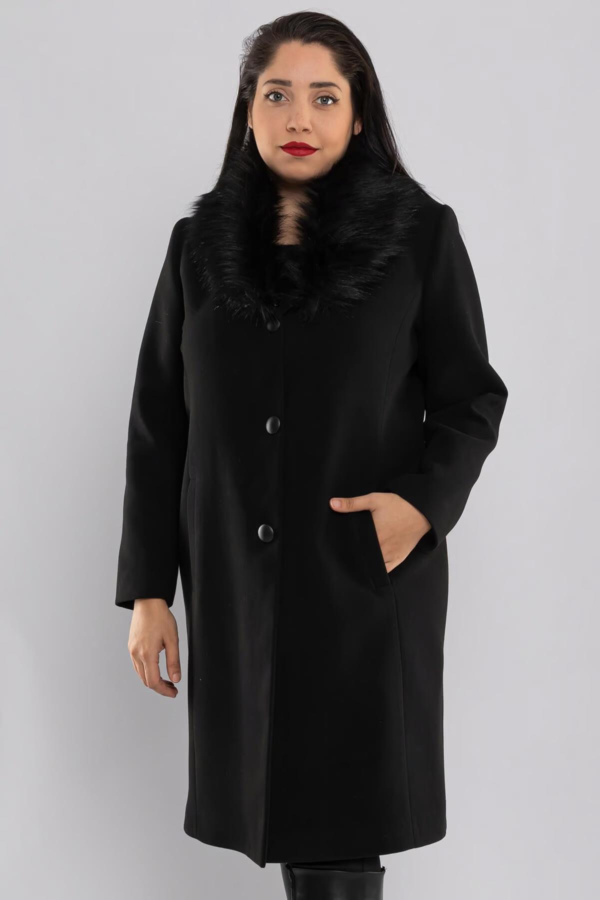 3620-Y Büyük Beden Pm Yaka Kürklü Kadın Kaban